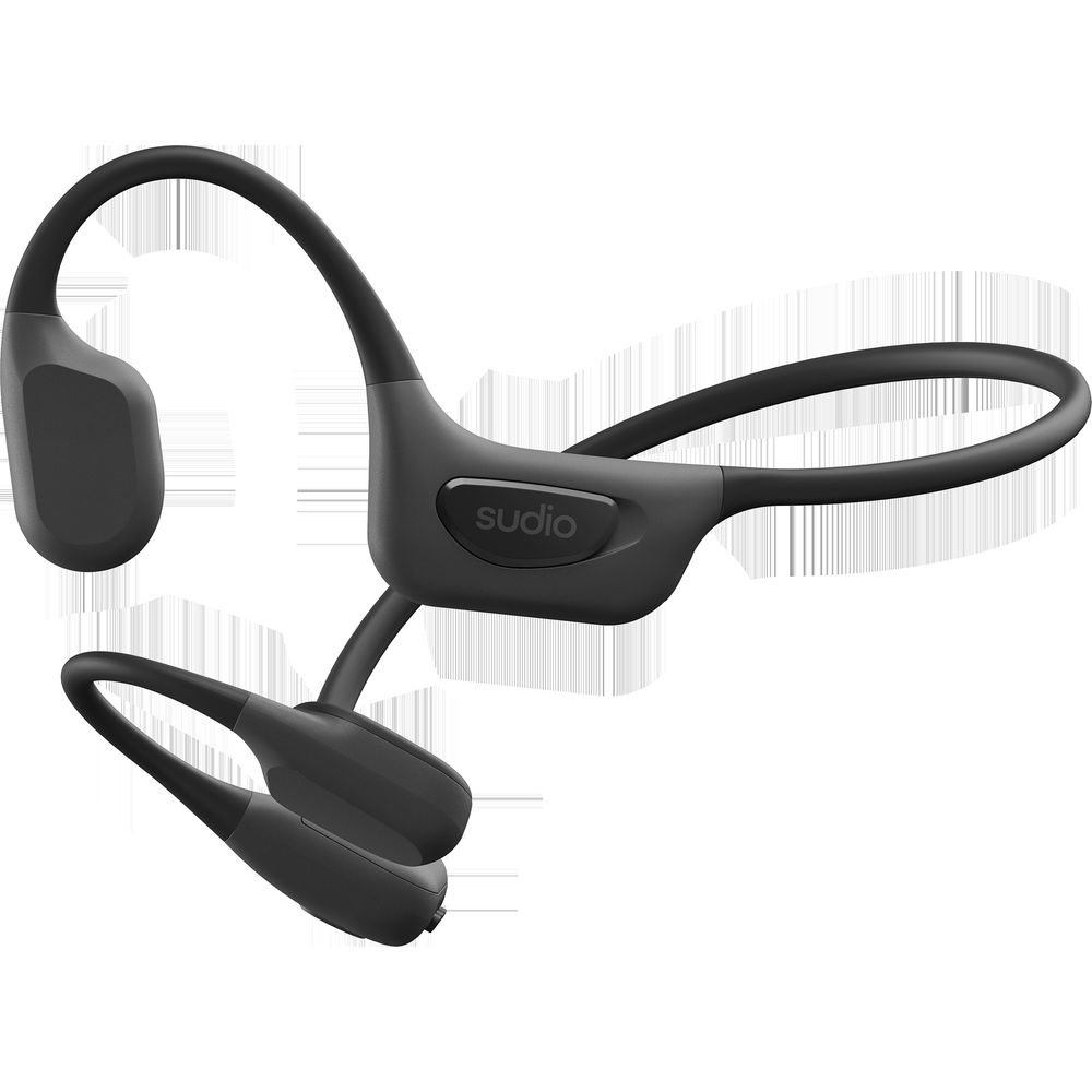 Casque Sudio noir à tour de cou et crochets d'oreille.