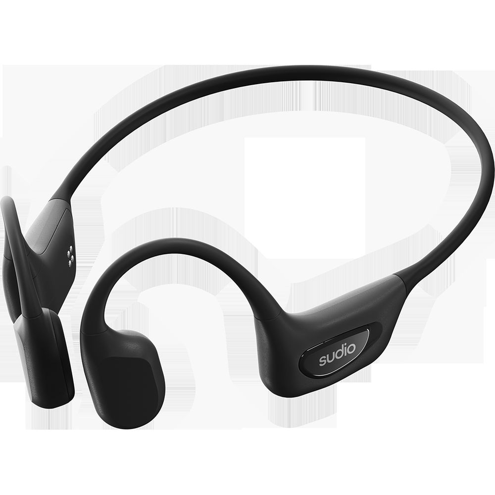 Casque Sudio noir avec tour de cou et crochets d'oreille.