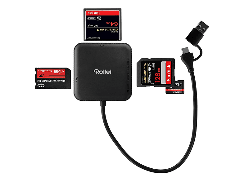 ROLLEI 25102 4IN1 CARD READER, Kartenlesegerät, Schwarz, passend für ...