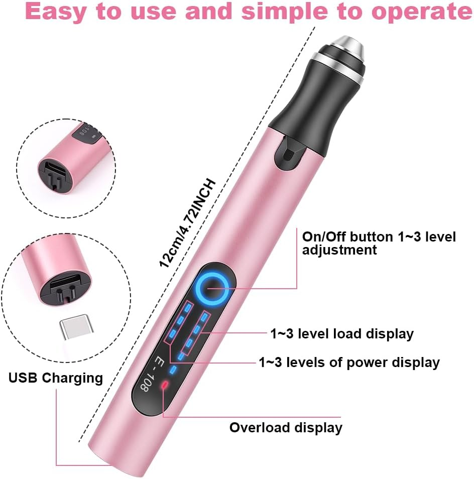 Ein rosafarbenes elektrisches Werkzeug mit USB-Ladeanschluss und LED-Anzeigen.