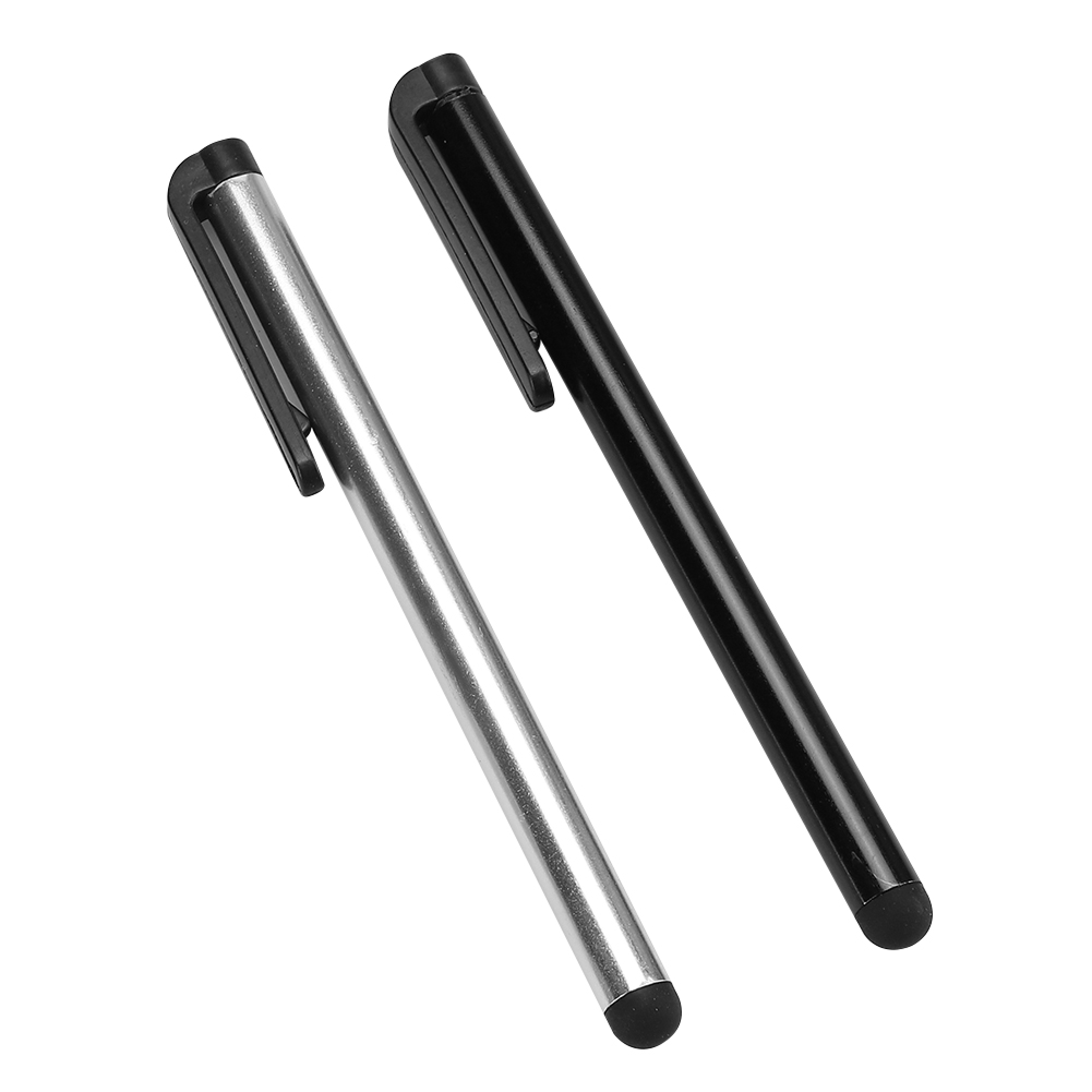 Ein silberner und ein schwarzer Touchscreen-Stift liegen nebeneinander.