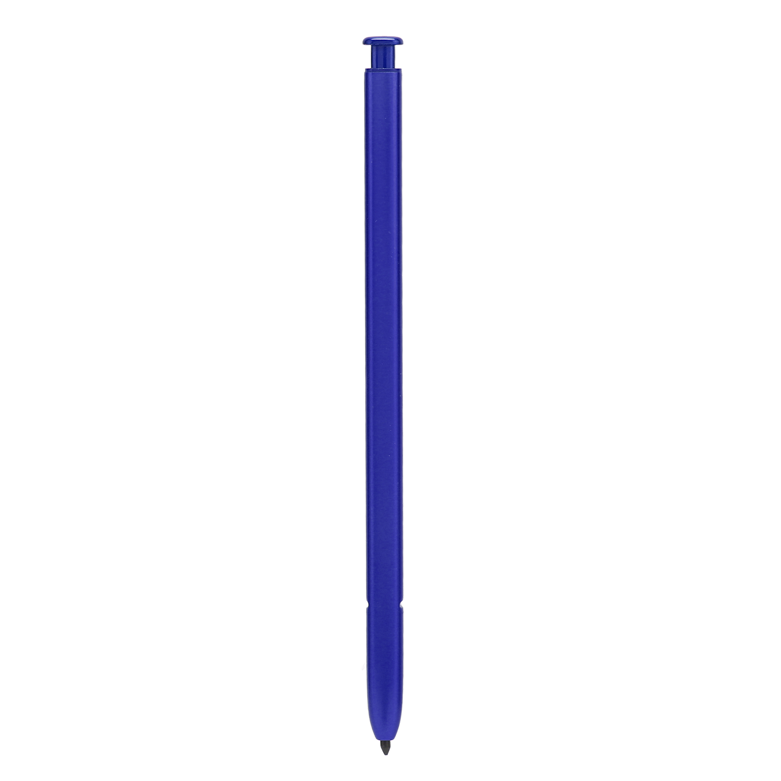 Ein blauer Stift mit einem runden Knopf oben und einer Spitze unten.