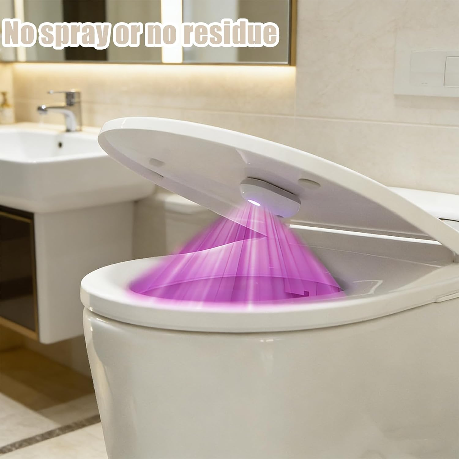 Ein Bidet mit einem violetten Lichtstrahl, der in die Schüssel scheint.