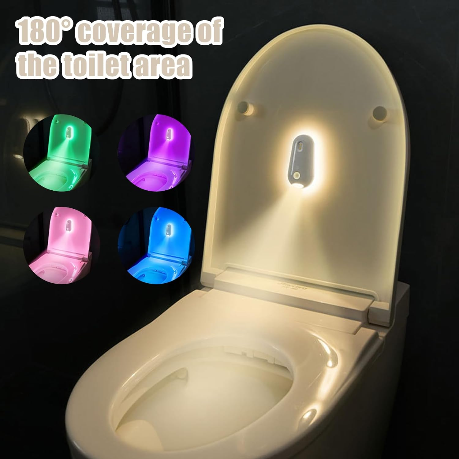 Ein Toilettensitz mit einem Nachtlicht, das den Bereich beleuchtet.