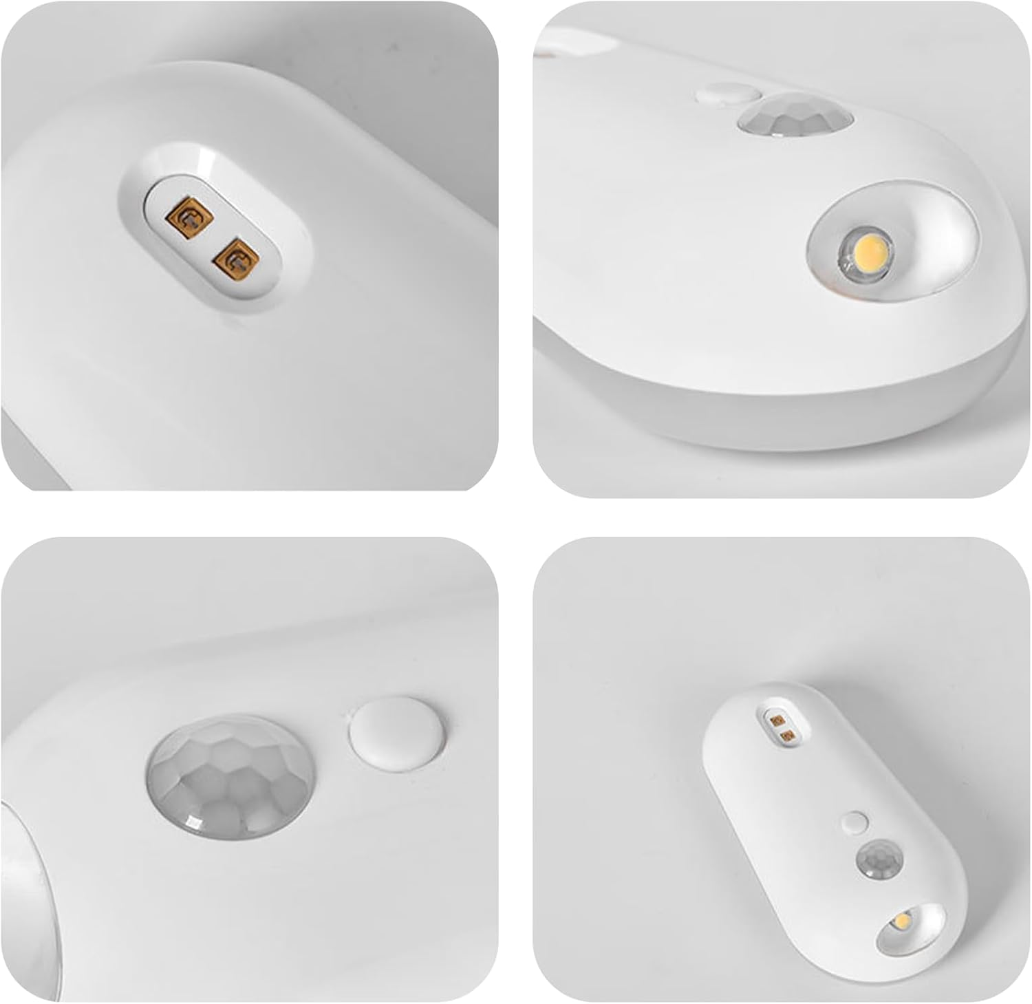 Weiße Lampe mit Bewegungssensor und LED-Licht.