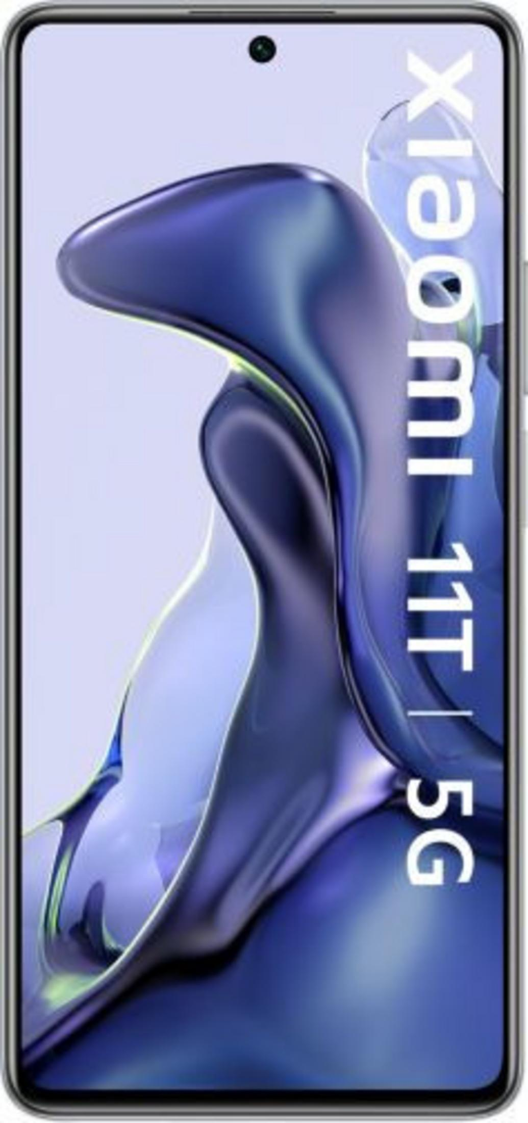 Un smartphone con fondo azul abstracto y el texto Xiaomi 11T 5G.