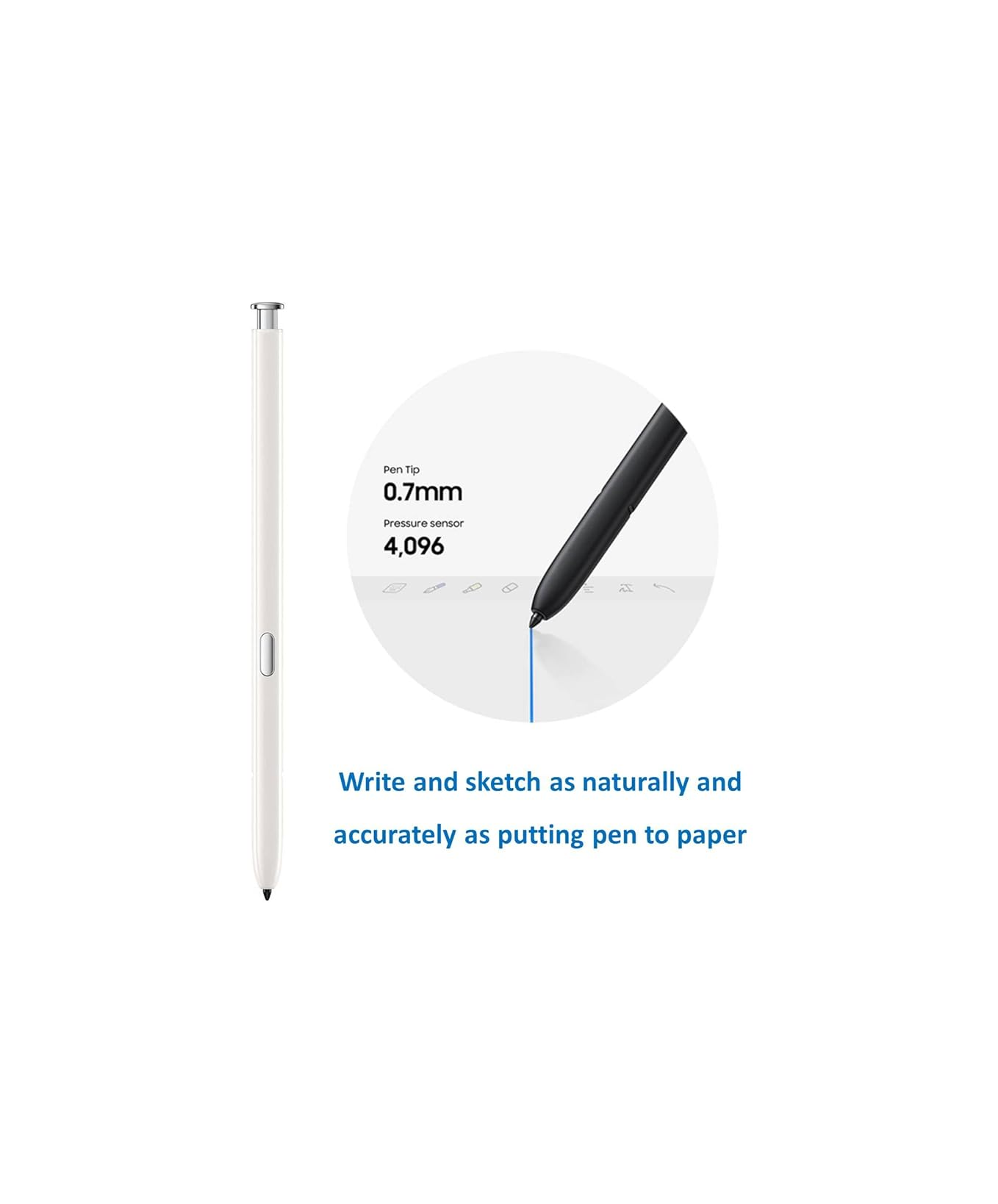 Ein weißer Stift mit 0,7 mm Stiftspitze und 4.096 Drucksensoren.