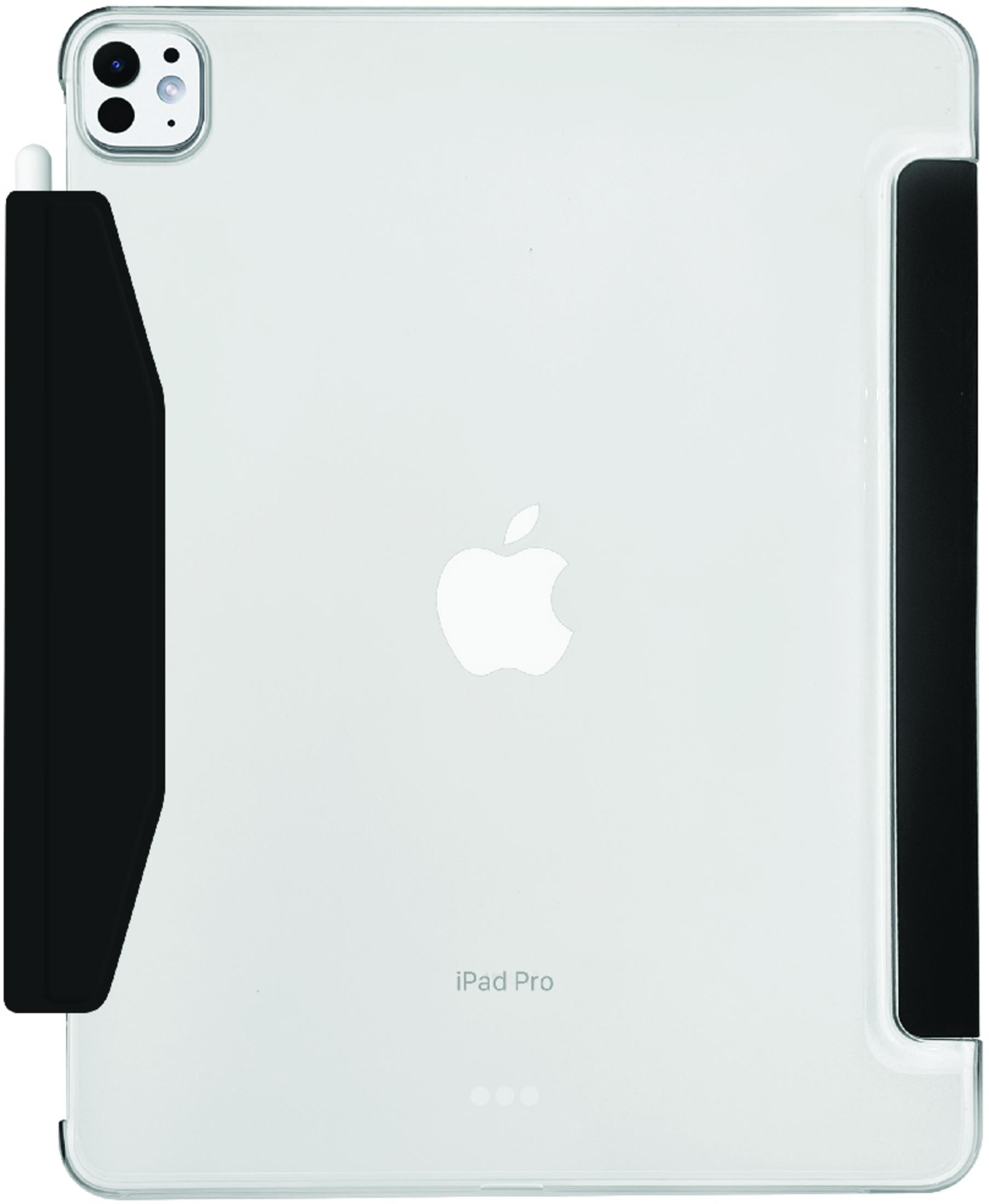 Rückseite eines weißen iPads mit schwarzem Rand und Apple-Logo.
