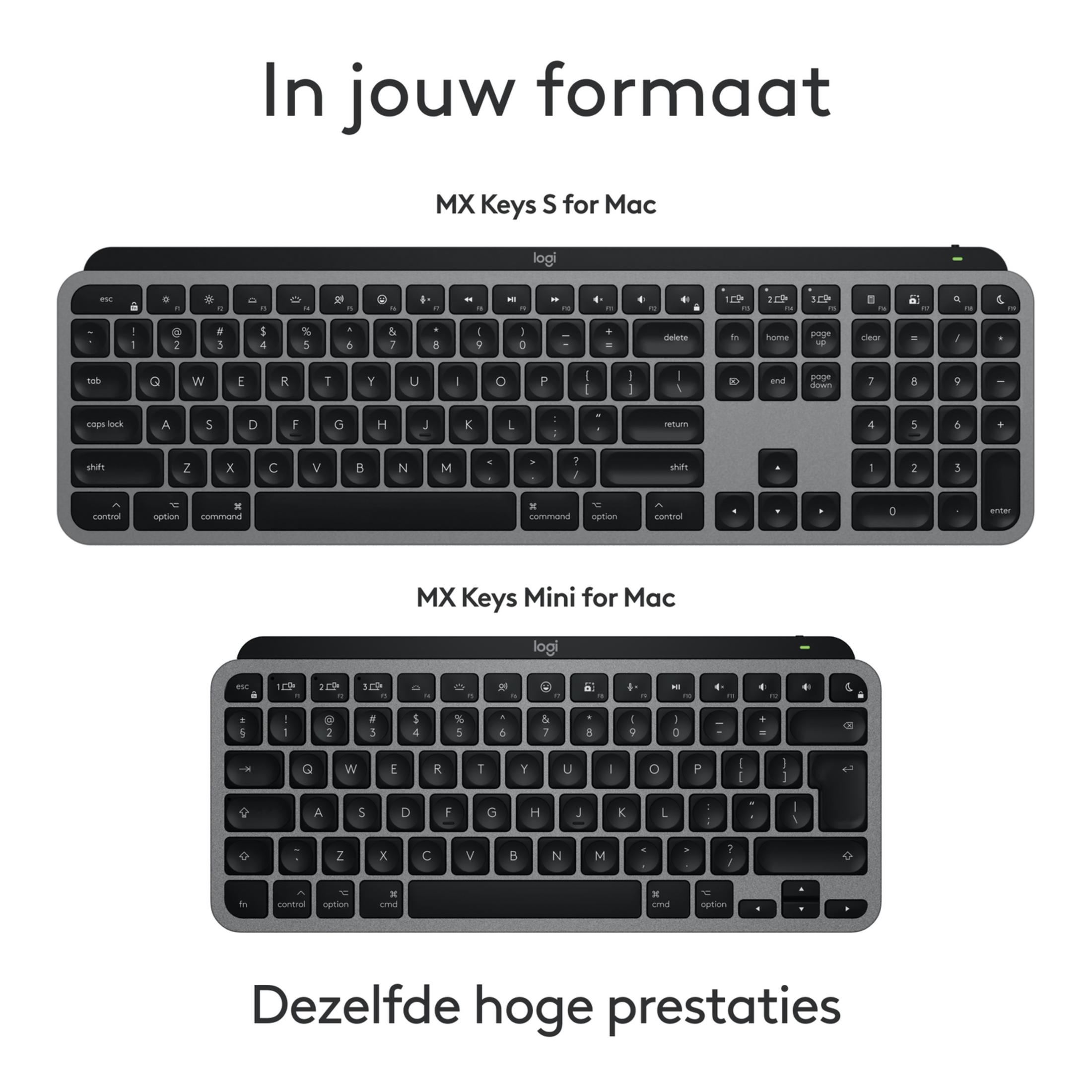 Dos teclados Logitech MX Keys para Mac, un MX Keys S y un MX Keys Mini.