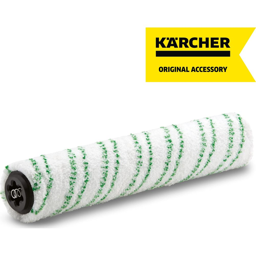 Kärcher Ersatzwalze mit grünen Streifen auf weißem Grund, mit schwarzem Anschlussstück.