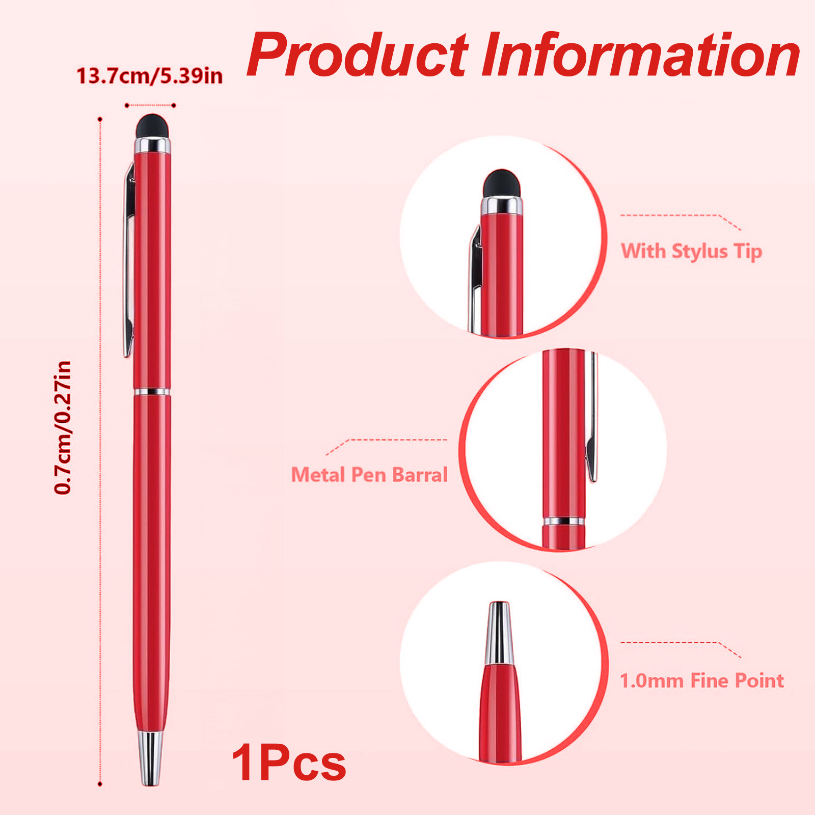 Roter Stift mit Metallgriff, Stiftspitze und 1,0 mm feiner Spitze.