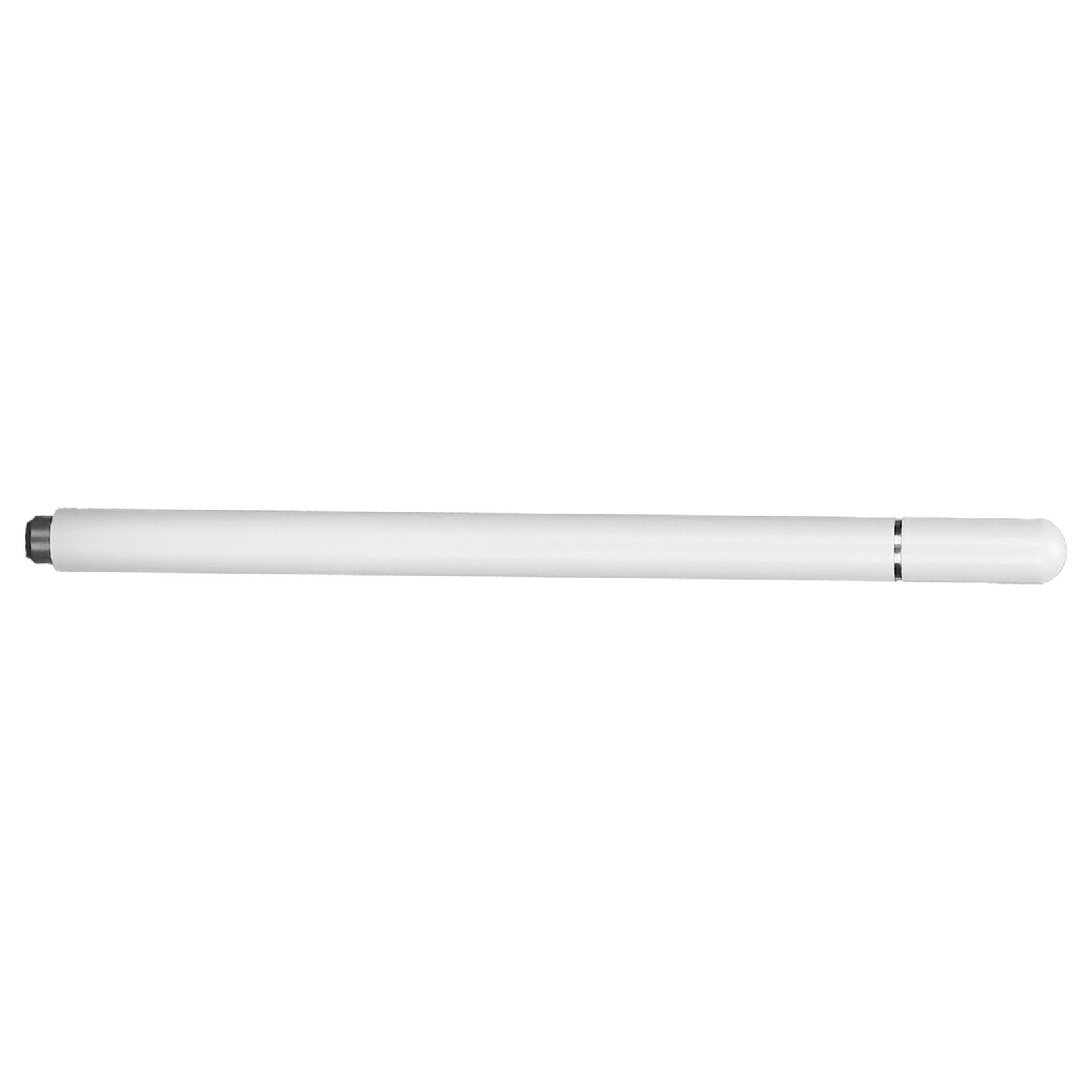 Ein schlanker, weißer Stift mit silbernen Akzenten am rechten Ende.