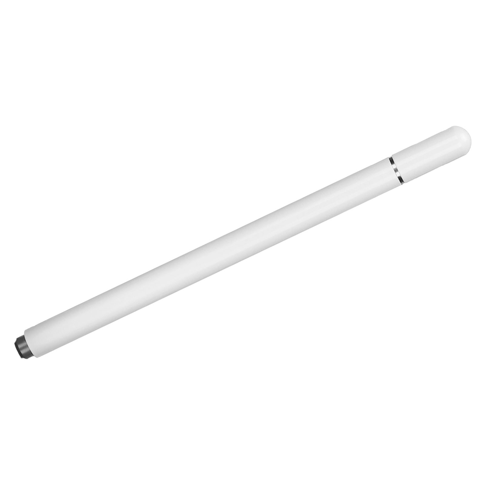 Ein schlanker, weißer Stift mit silbernen Akzenten liegt diagonal auf weißem Grund.