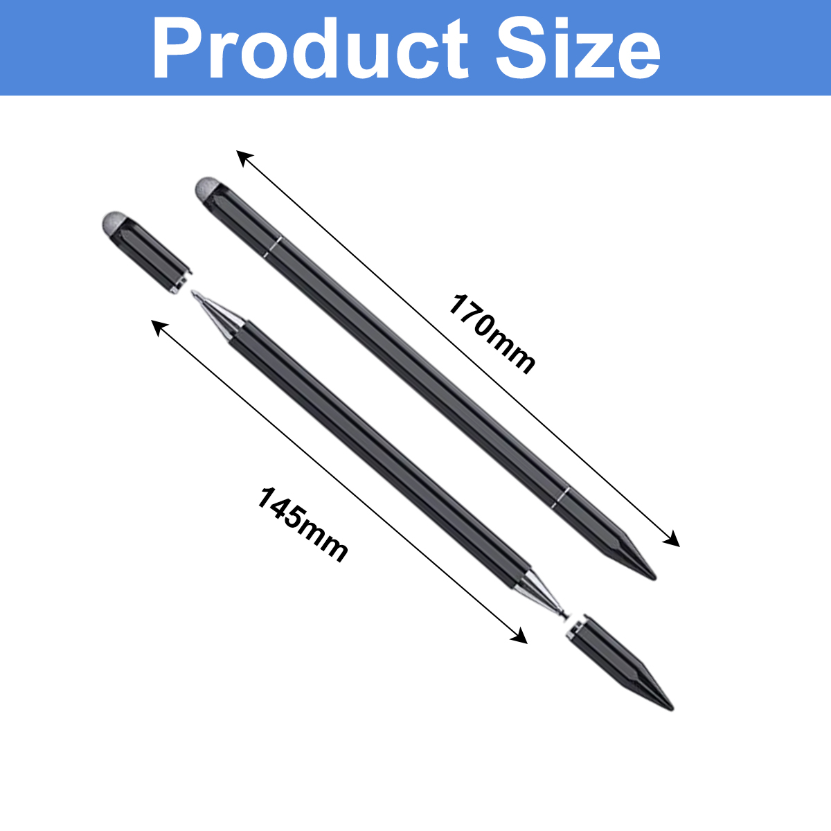 Zwei schwarze Stifte mit Größenangaben: 170mm und 145mm.