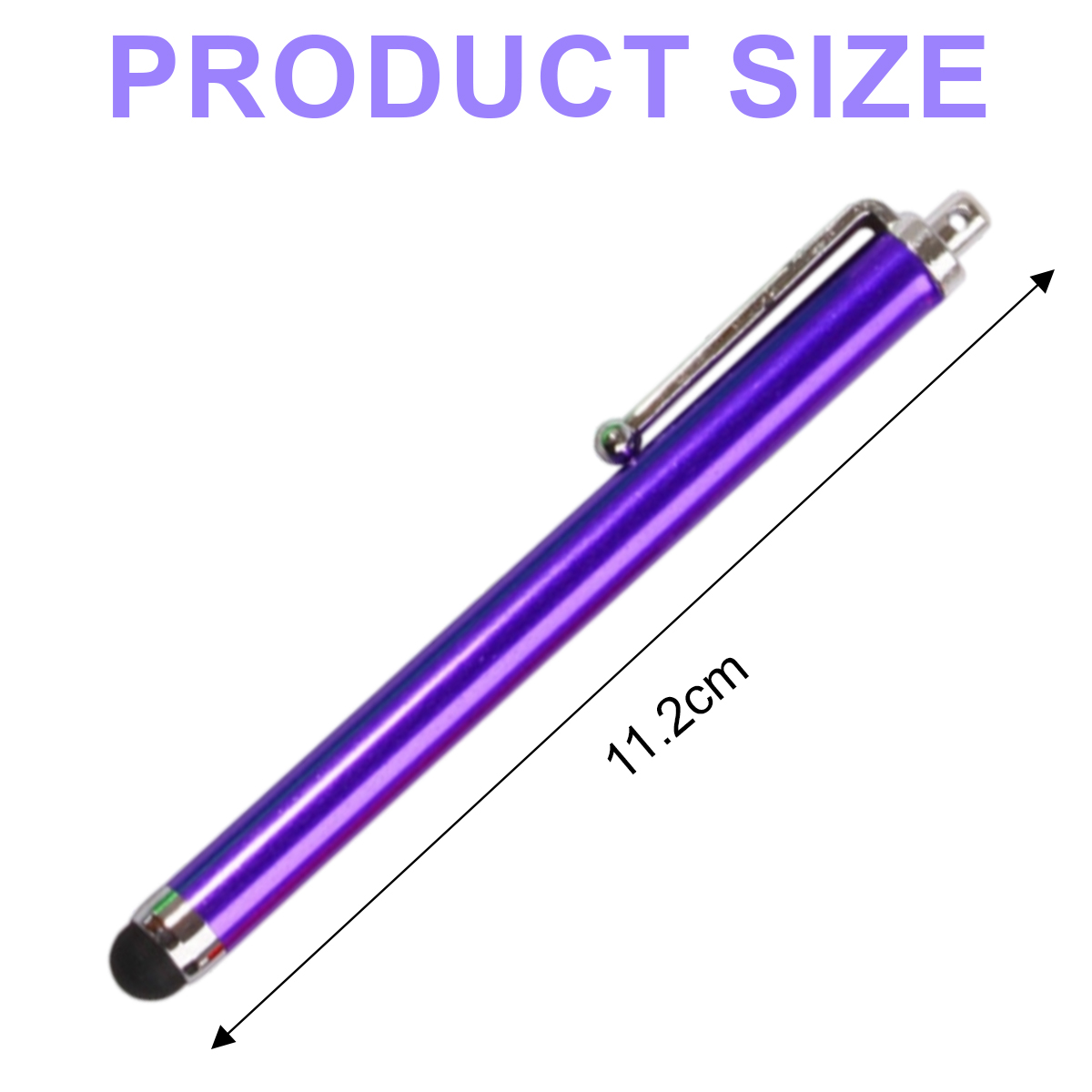 Lila Stift mit Clip und Gummispitze, 11,2 cm lang.