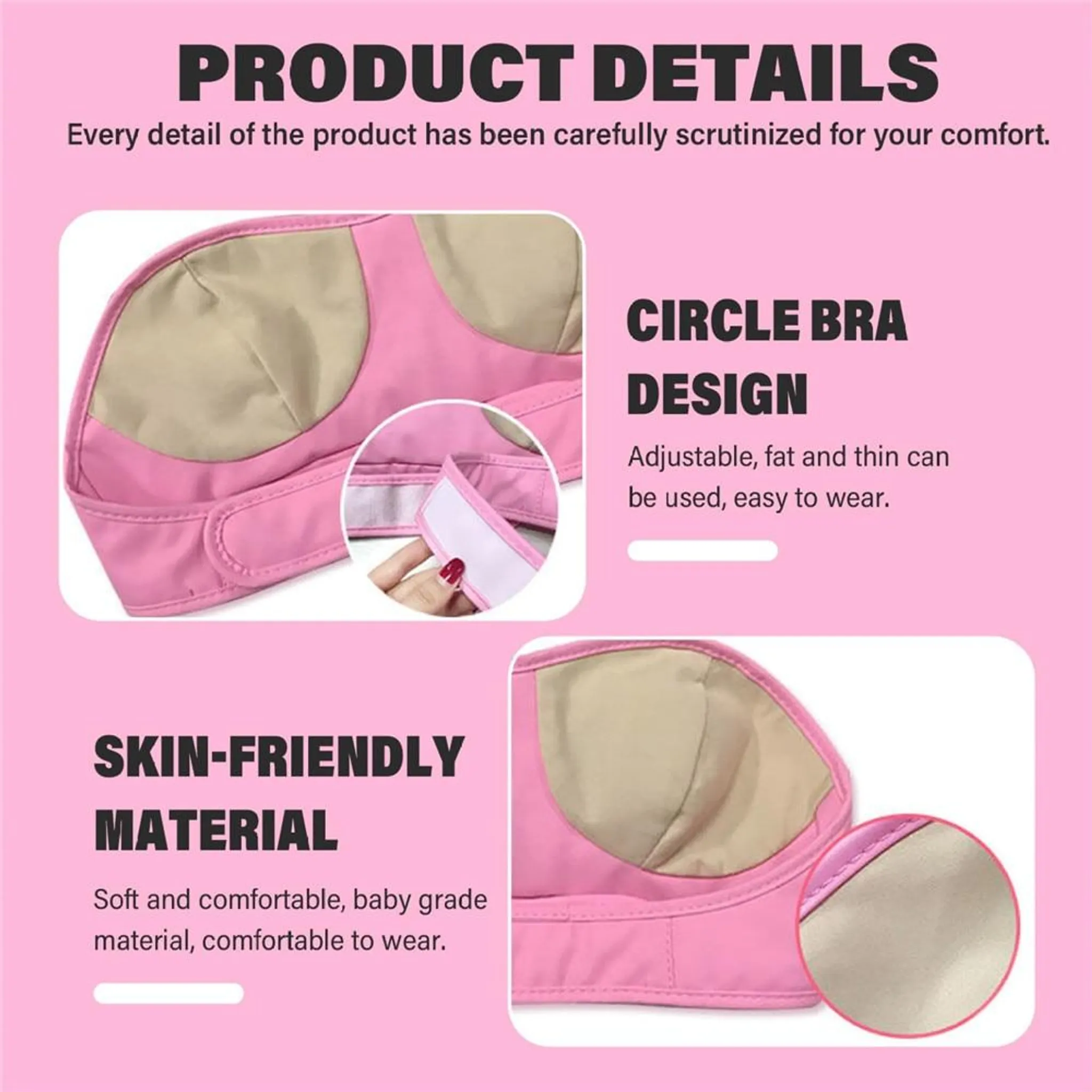 Produkt-Details: Pinker BH mit'Kreis-Design' und'hautfreundlichem Material'.