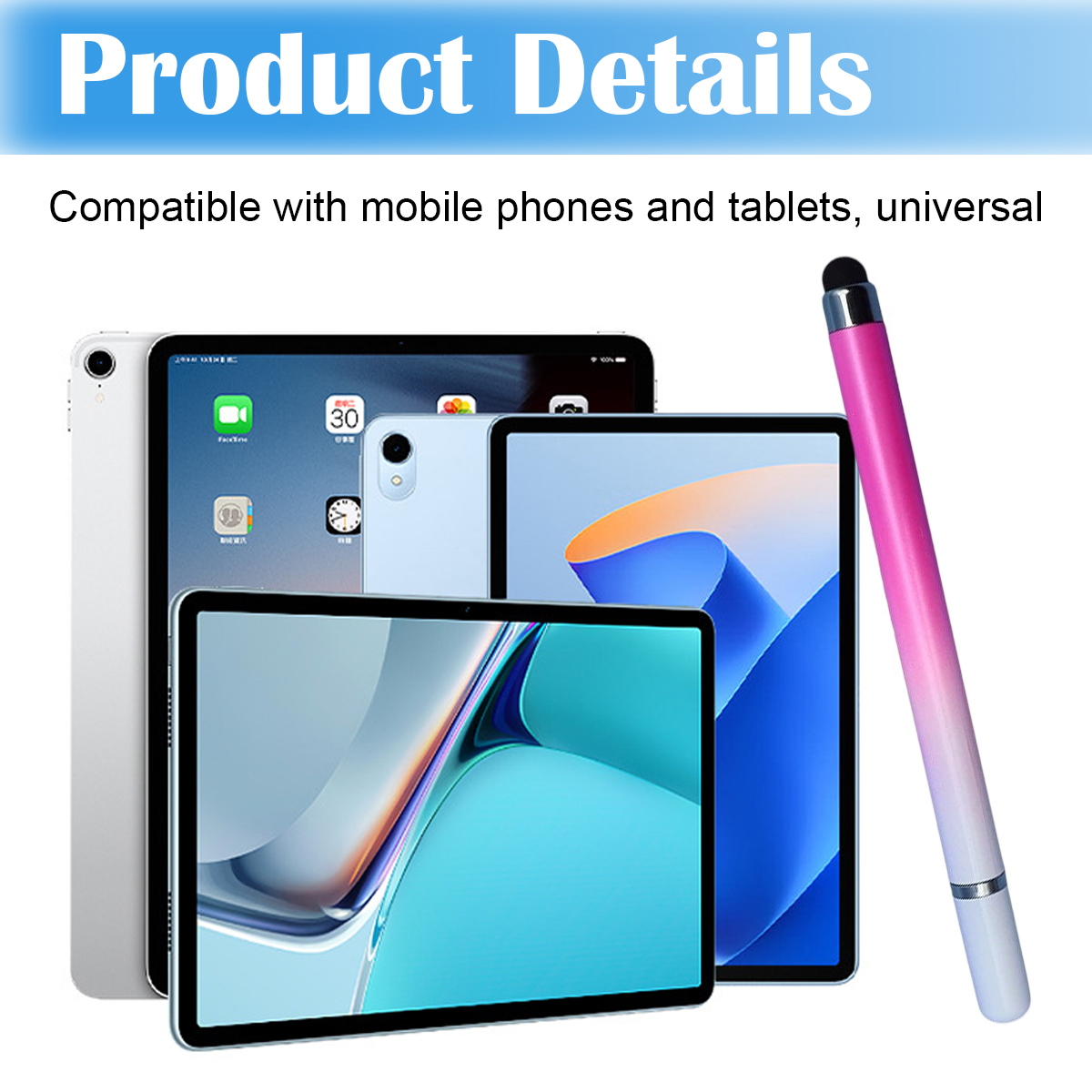 Produktdetails: Tablets und ein pinker Stift werden gezeigt.