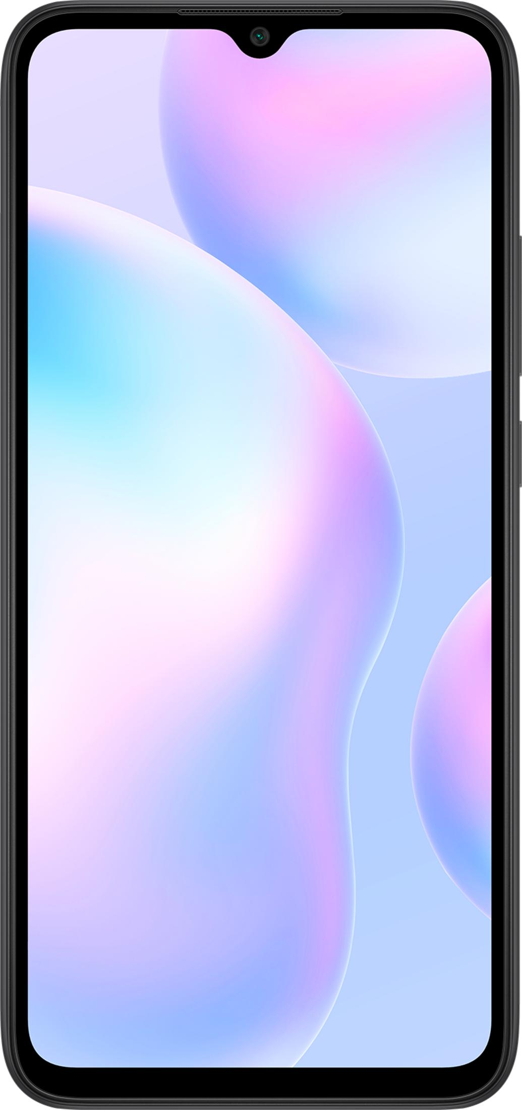Ein Smartphone mit einem tropfenförmigen Ausschnitt und einem bunten Hintergrund.