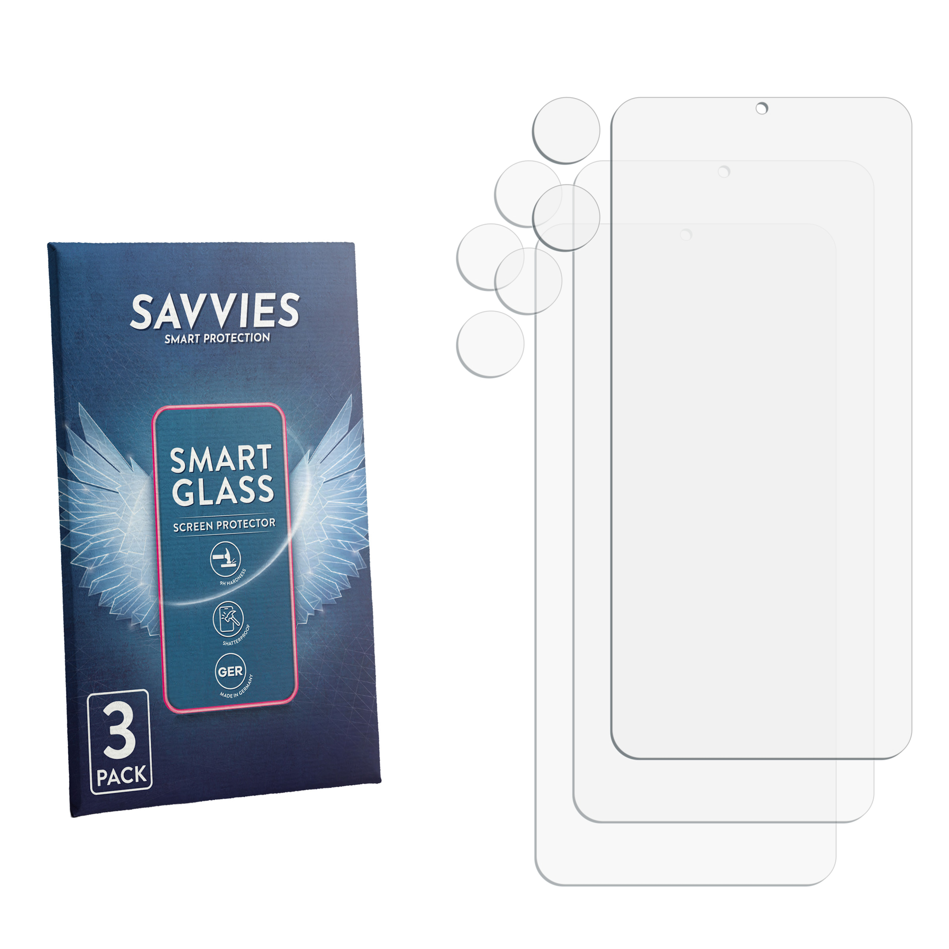 Savvies Smart Glass Displayschutzfolie, 3er Pack, mit Härtegrad 9H und bruchsicher.