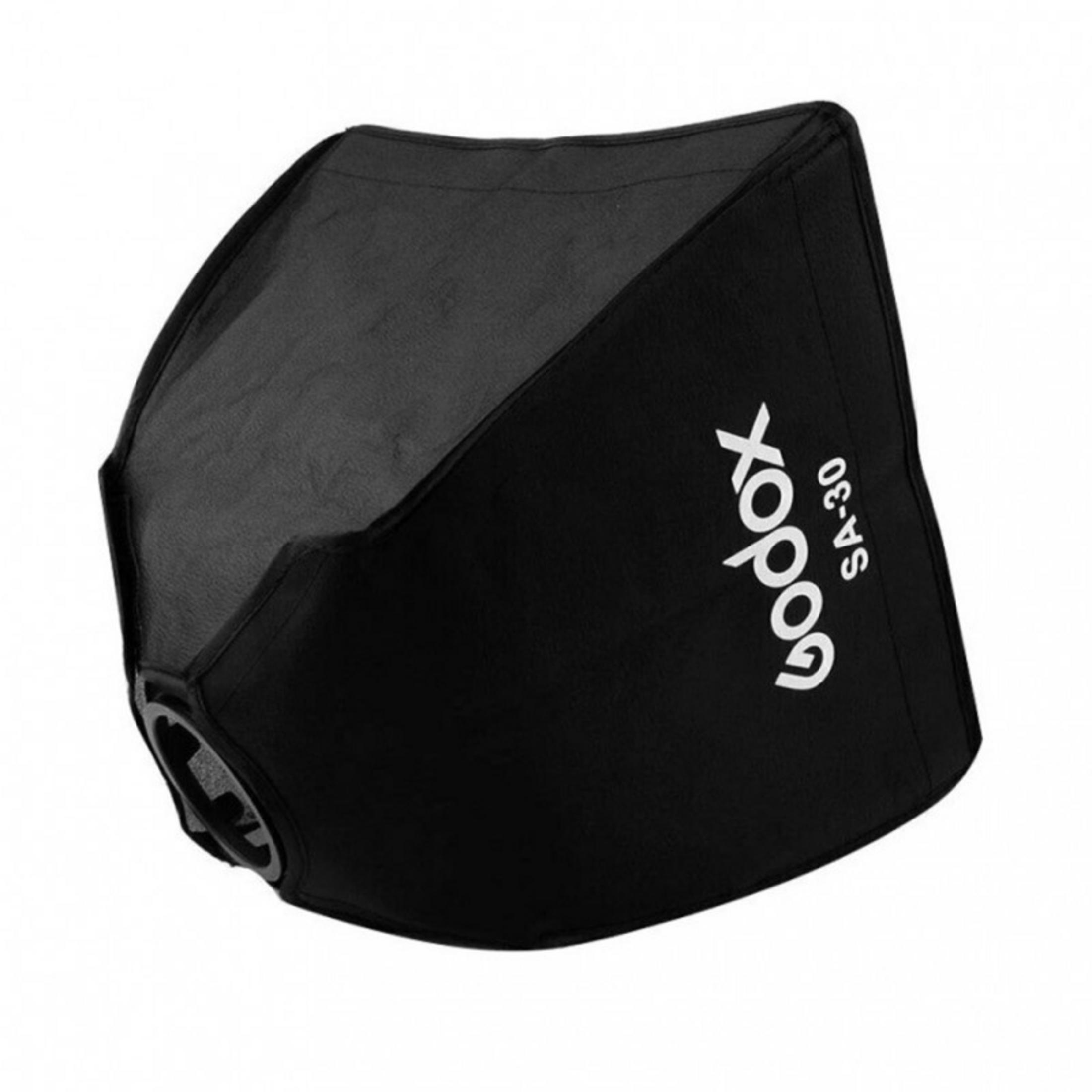 Schwarzer Godox SA-30 Softbox-Adapter mit weißem Logo, auf weißem Hintergrund.