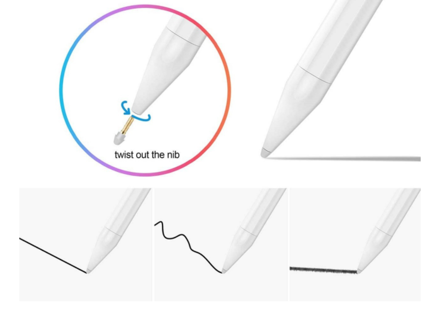 Ein weißer Stift mit einer farbigen Anzeige zum Drehen der Spitze.