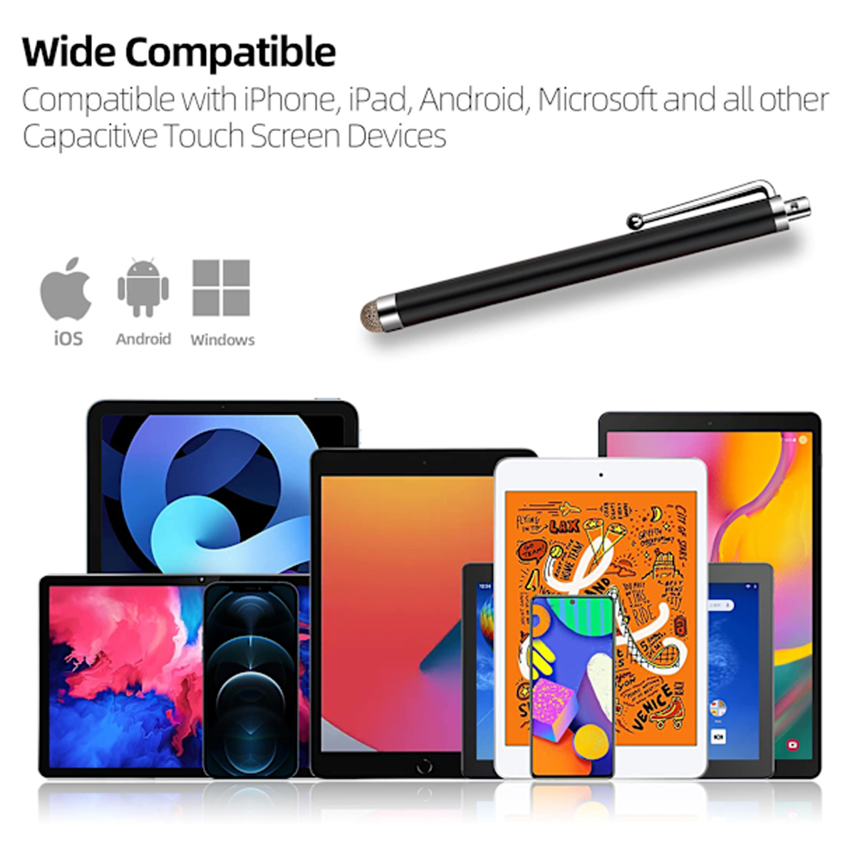 Stylus und verschiedene Touchscreen-Geräte wie Tablets und Smartphones.