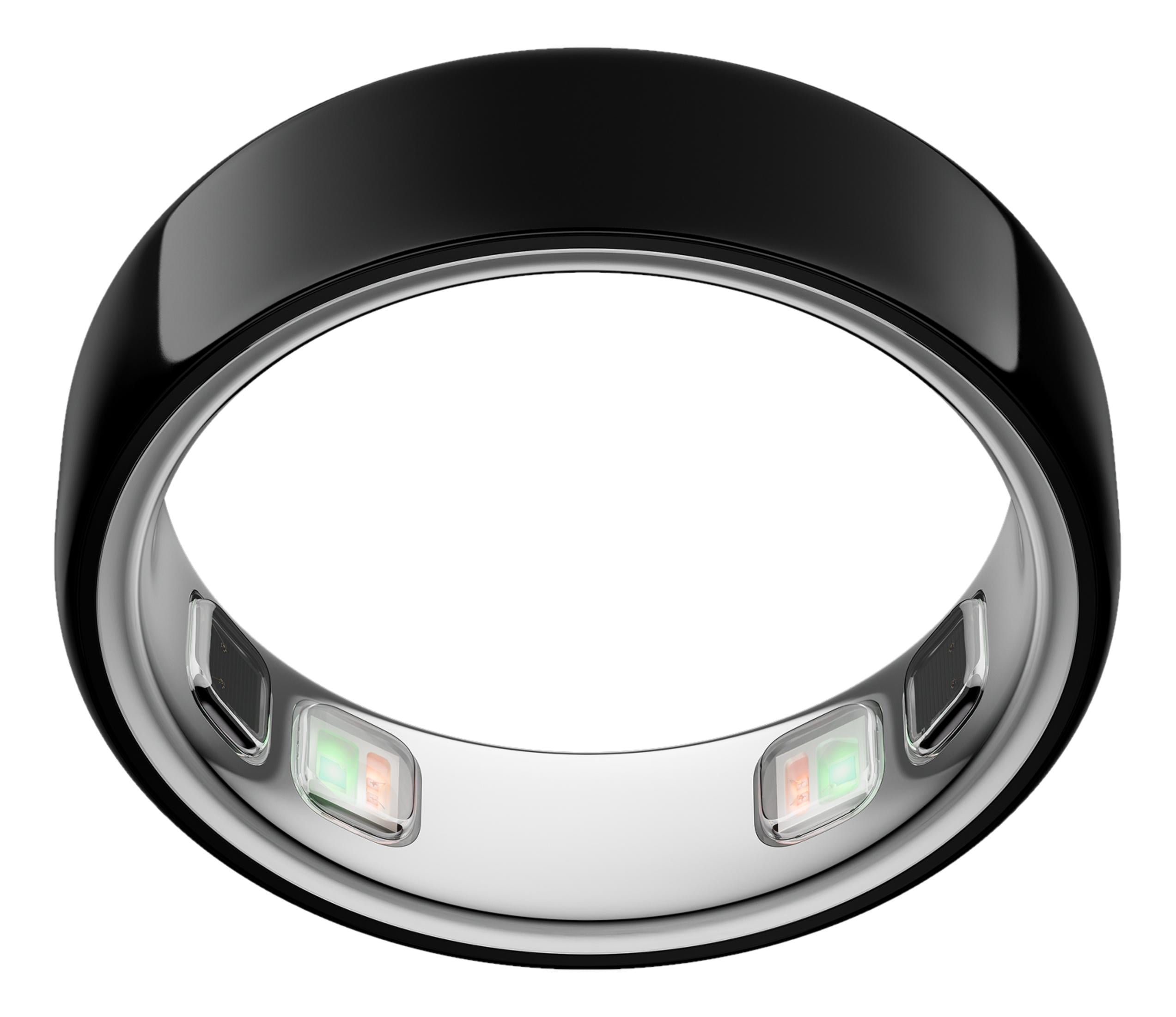 Ein schwarzer Ring mit Lichtern, der auf einer weißen Fläche liegt.