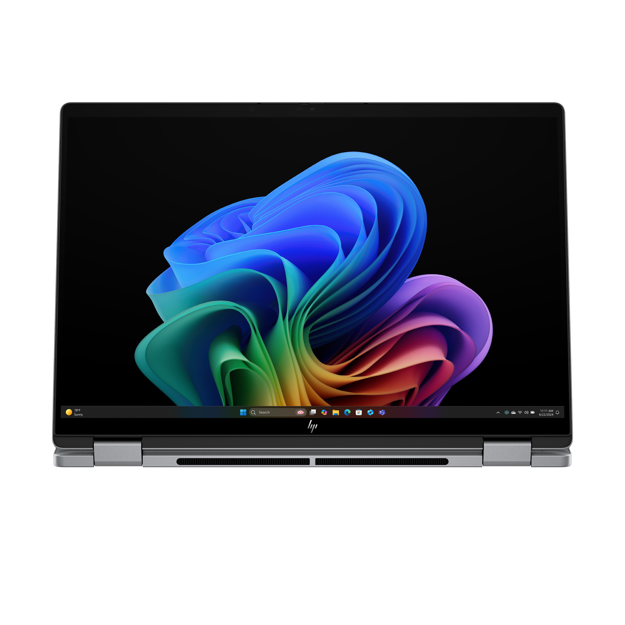 Ein Laptop mit einem bunten, abstrakten Hintergrundbild auf dem Bildschirm.