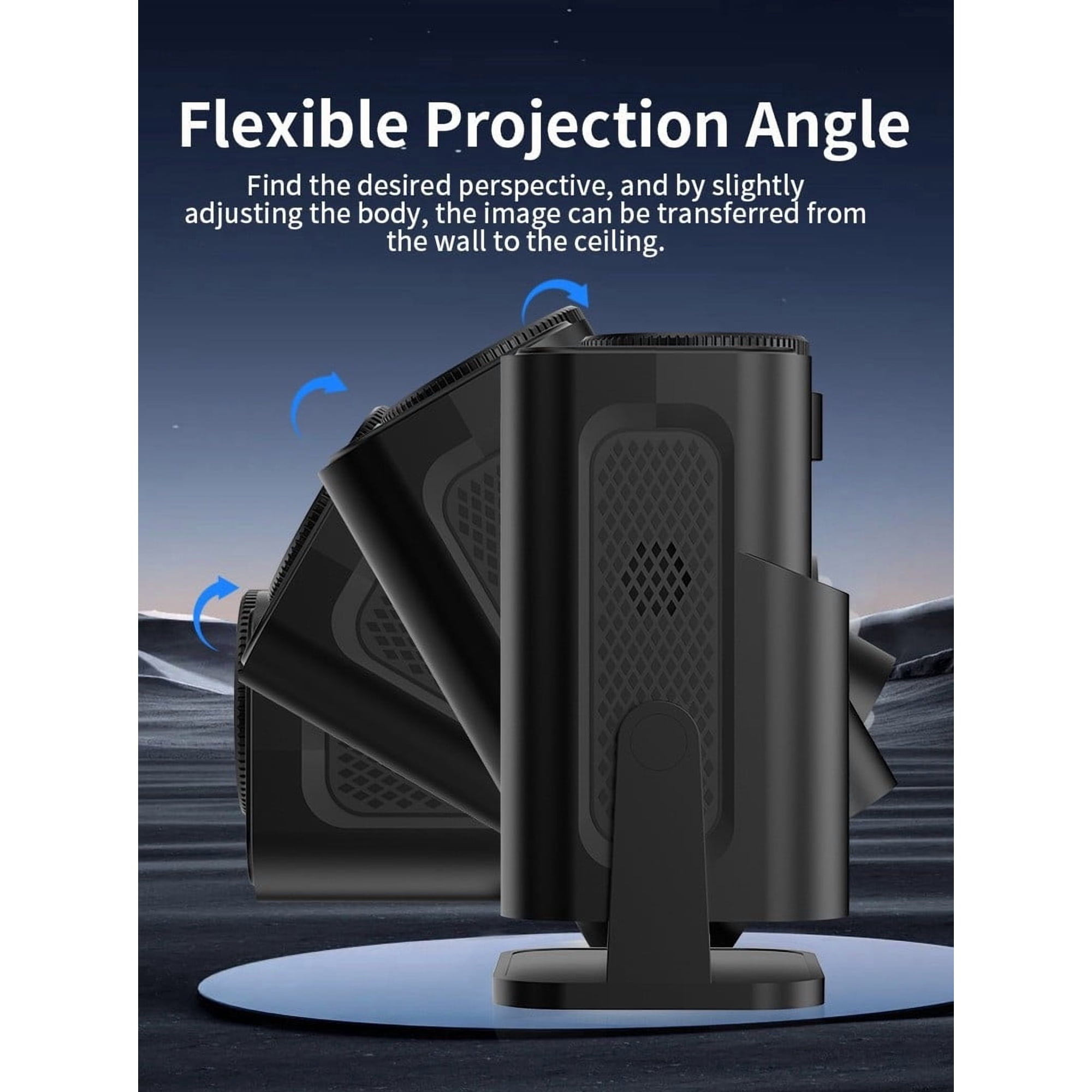 Schwarzer Projektor mit flexiblem Winkel, der auf einem Ständer steht.