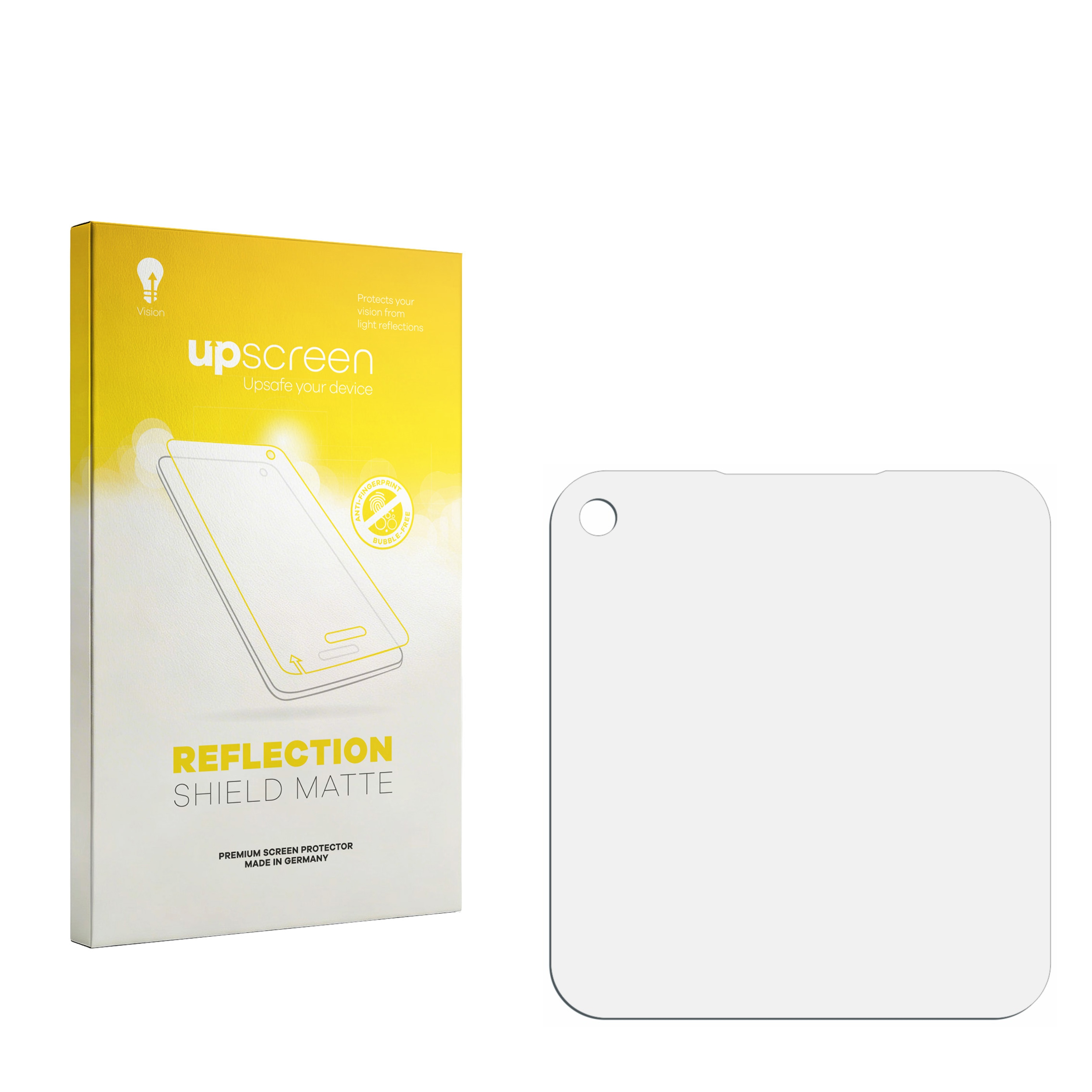 Verpackung für einen matten Displayschutz und einen einzelnen Displayschutz.