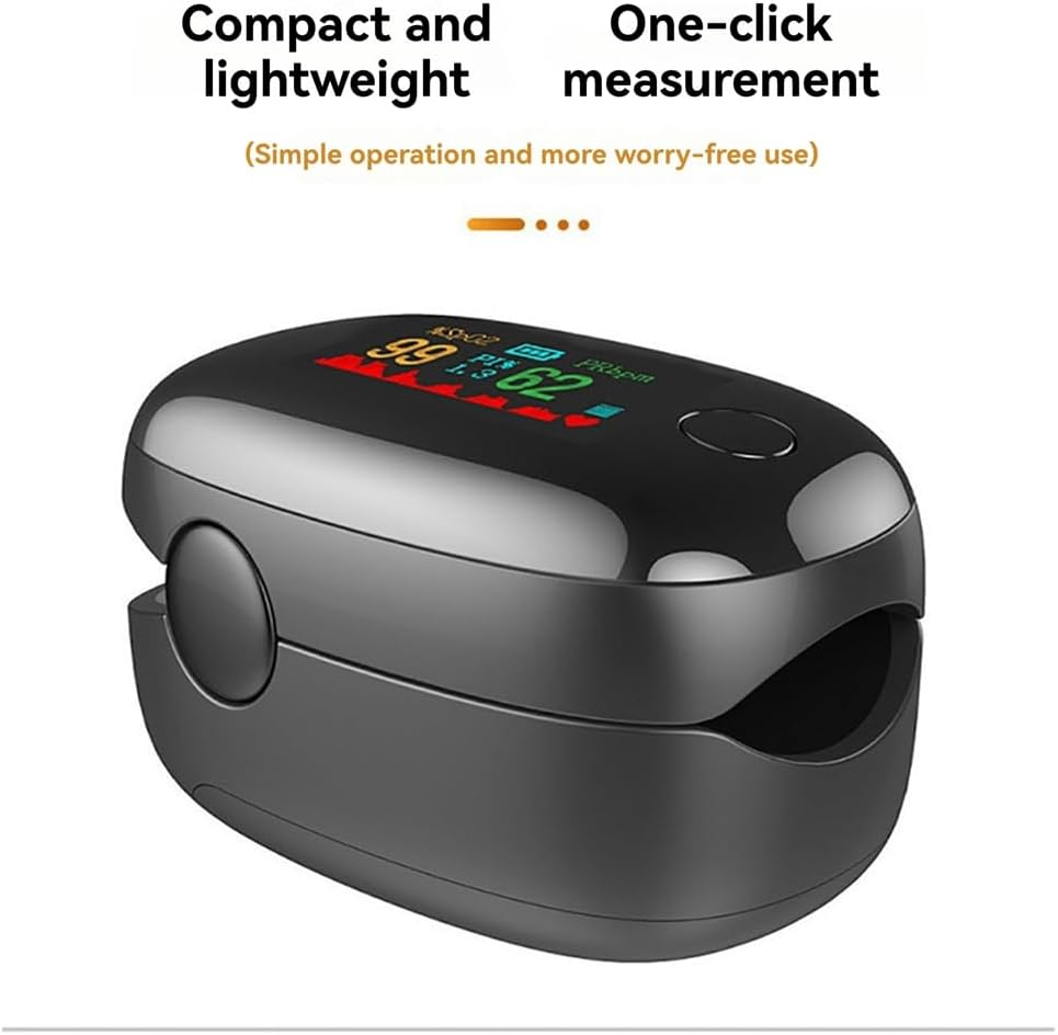 Ein schwarzes Pulsoximeter auf einem weißen Hintergrund, das auf dem Finger getragen wird.