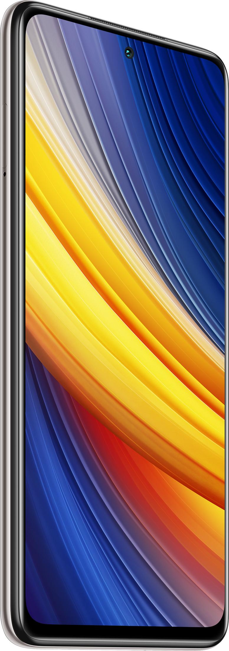 Ein Smartphone mit einem abstrakt bunten Hintergrund aus Streifen.