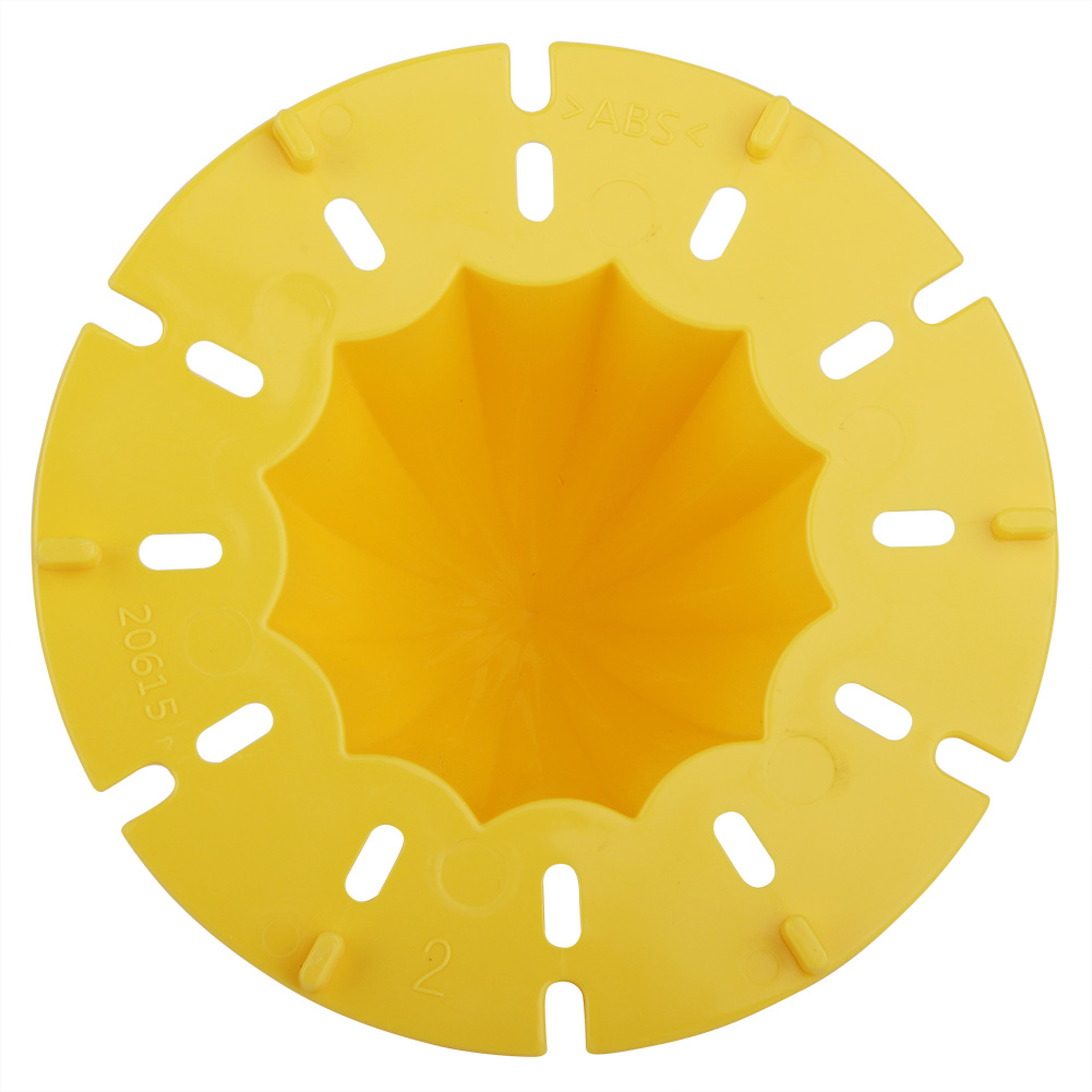 Gelbe Sternform-Form mit Schlitzen und Prägungen, innen und außen.