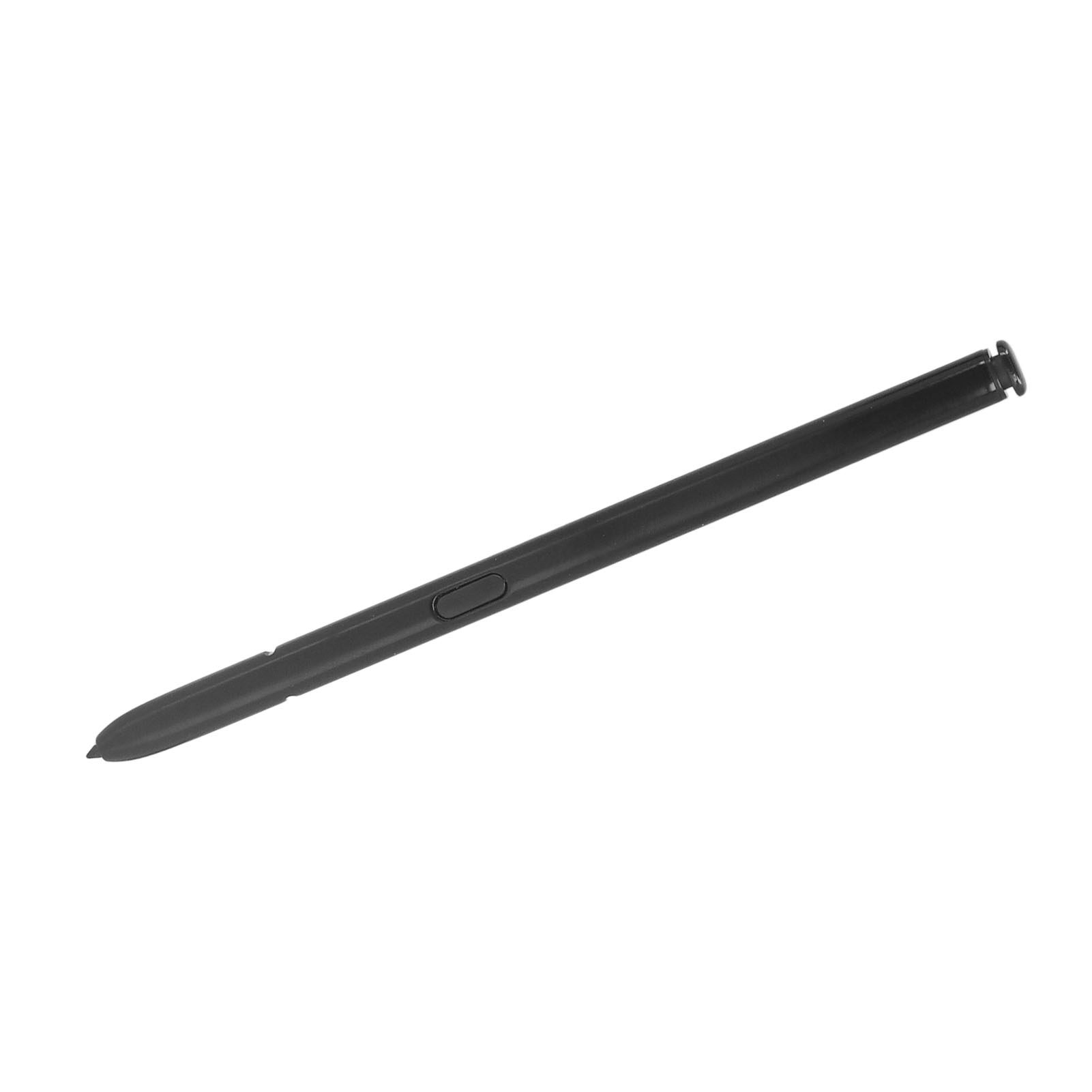 Ein schwarzer Eingabestift mit einer Taste liegt schräg auf weißem Hintergrund.
