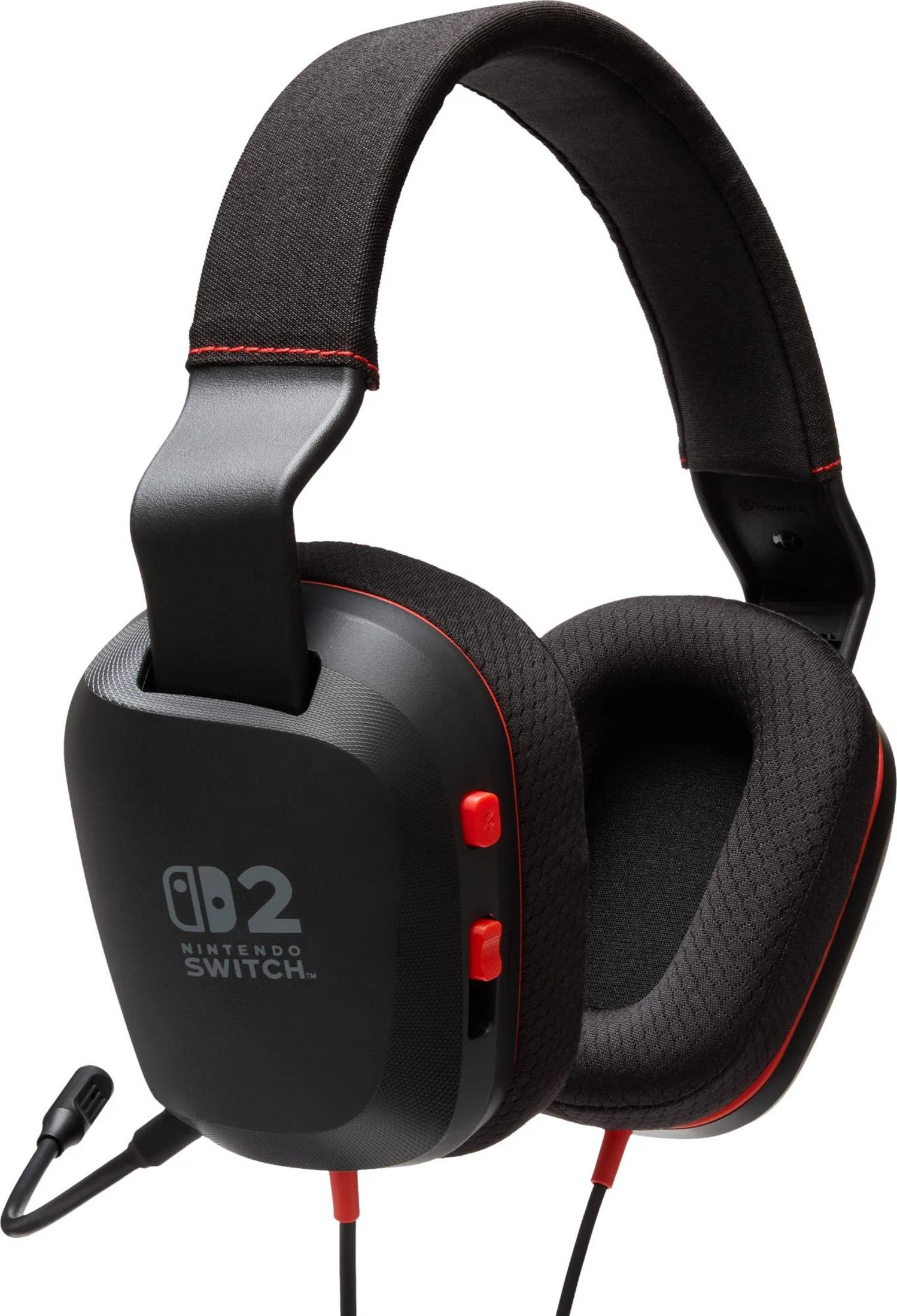 Casque gamer noir Nintendo Switch avec coutures rouges et micro.