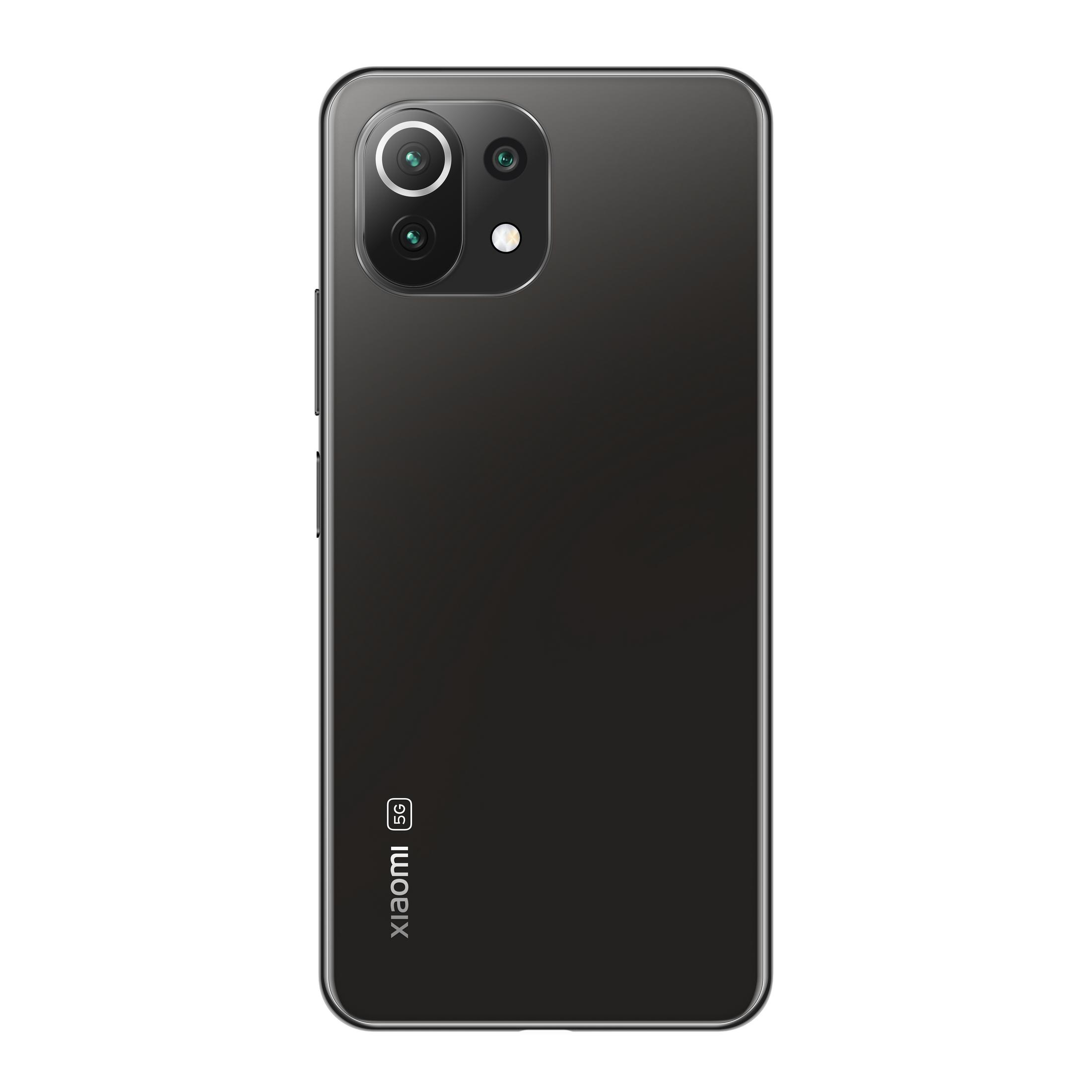 Rückseite eines schwarzen Xiaomi 5G Smartphones mit Kameralinsen und Blitz.