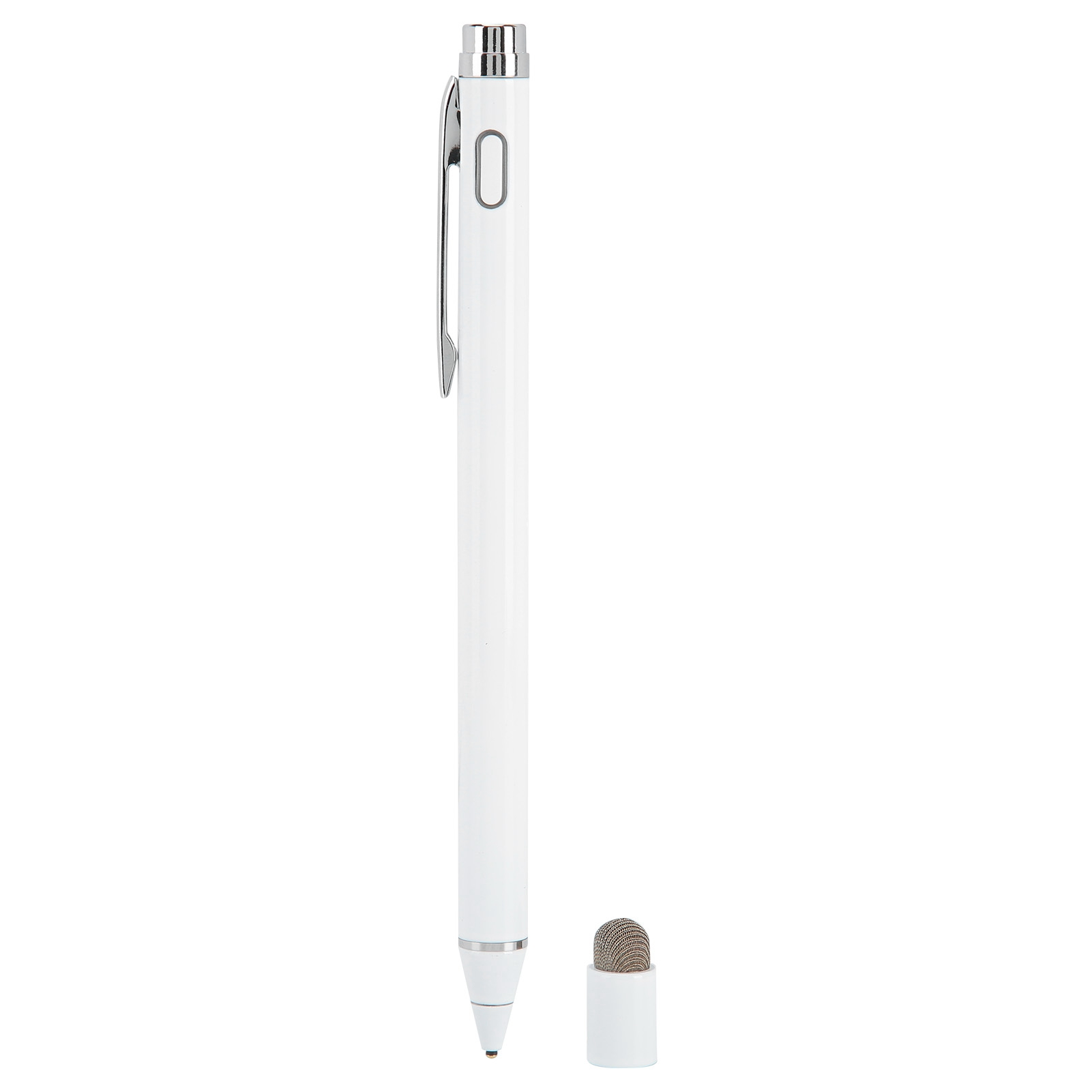Ein weißer Stift mit einem Clip und einem Ersatzstift mit Netzspitze.
