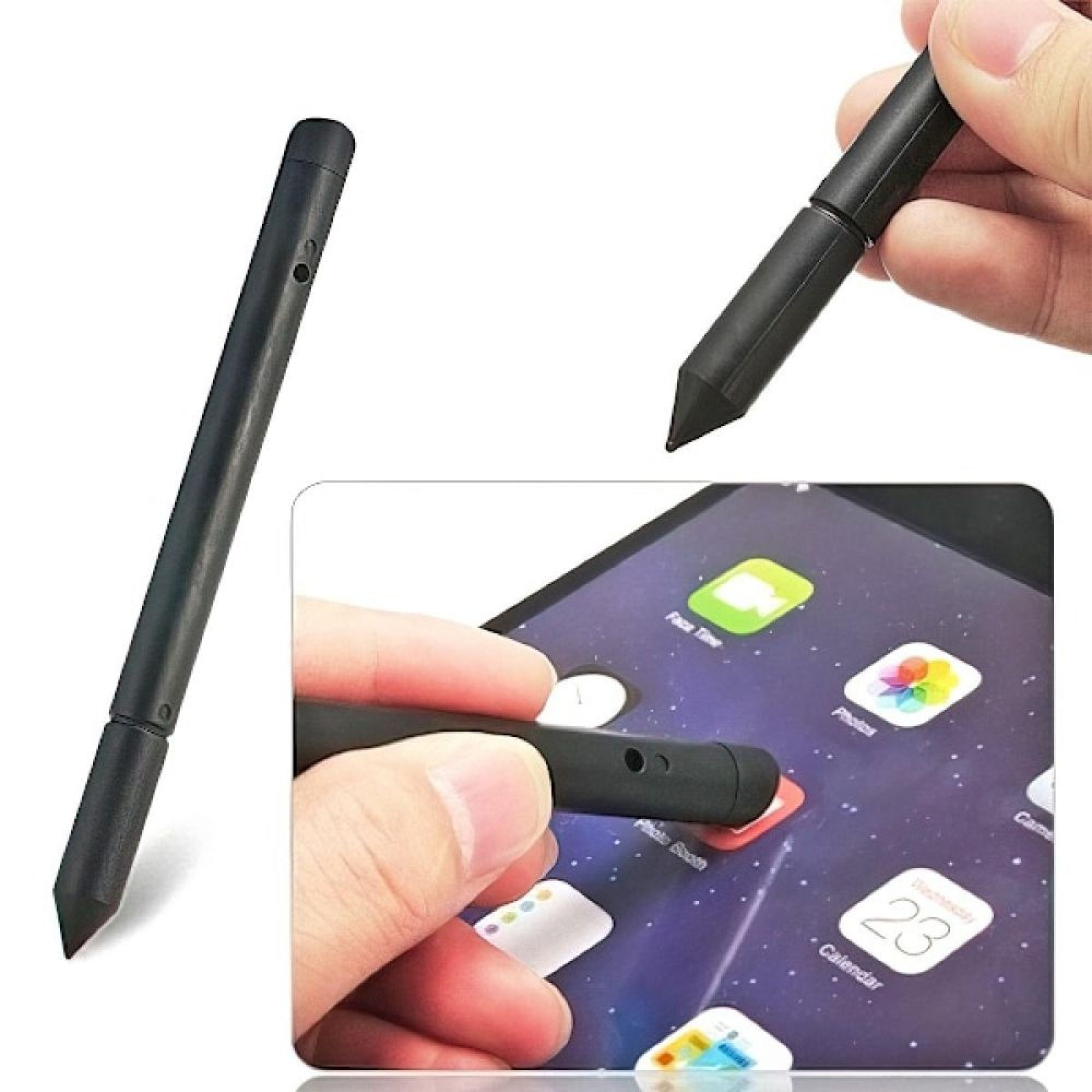 Ein schwarzer Eingabestift auf einem Tablet mit App-Symbolen.