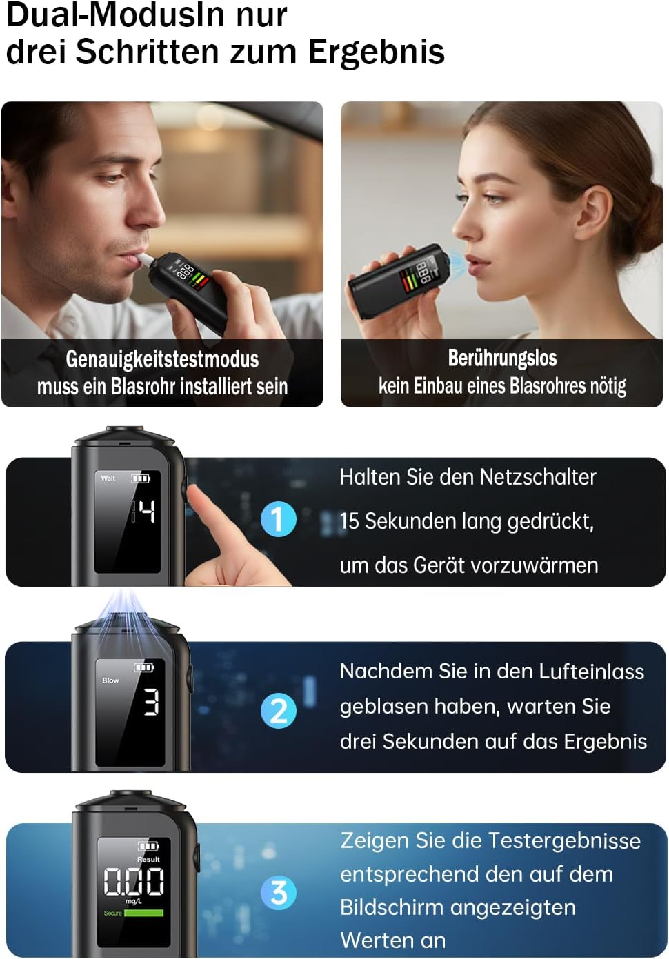 Anleitung für ein Dual-Modus-Gerät in drei Schritten.