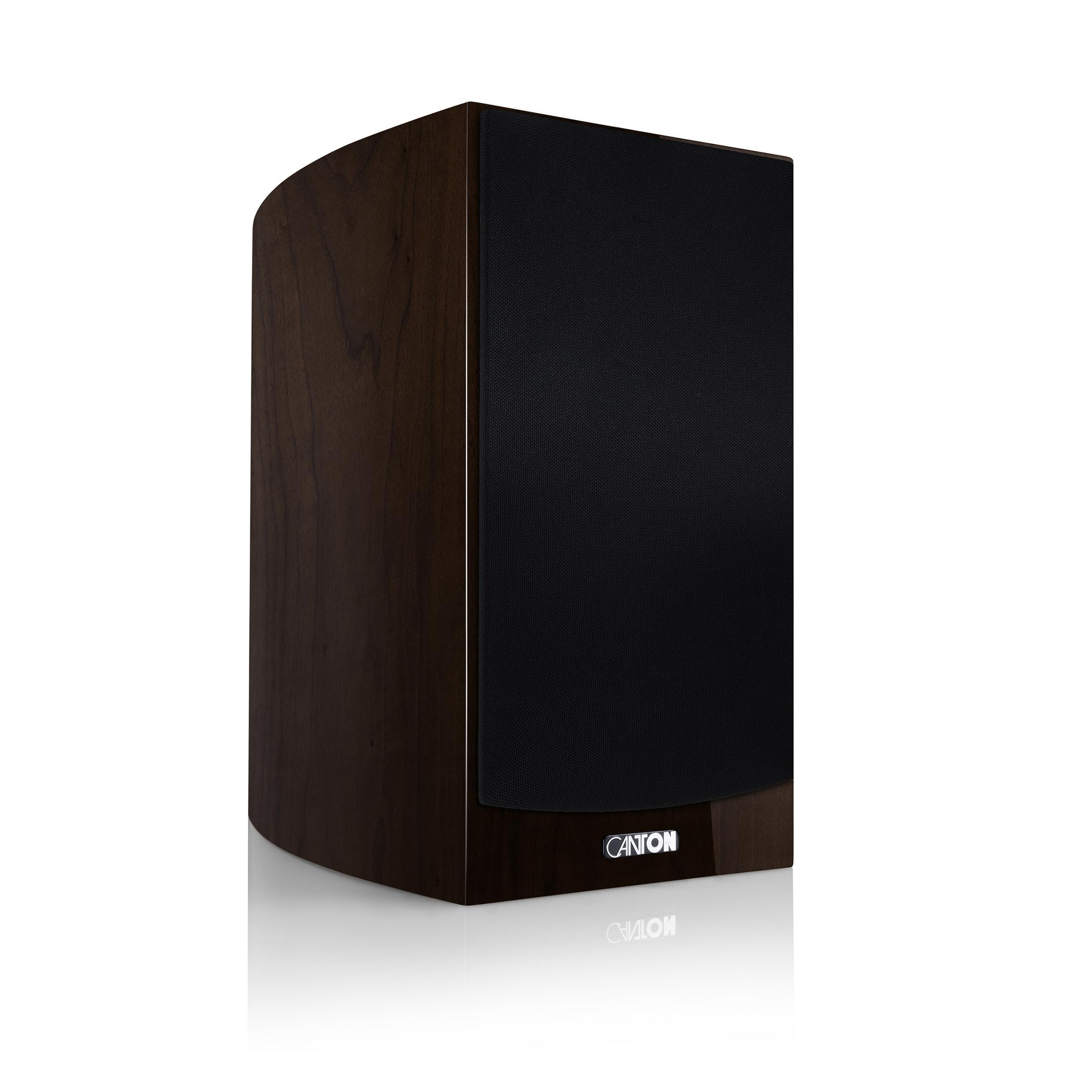 A dark wood speaker with a black grille and the Canton logo.