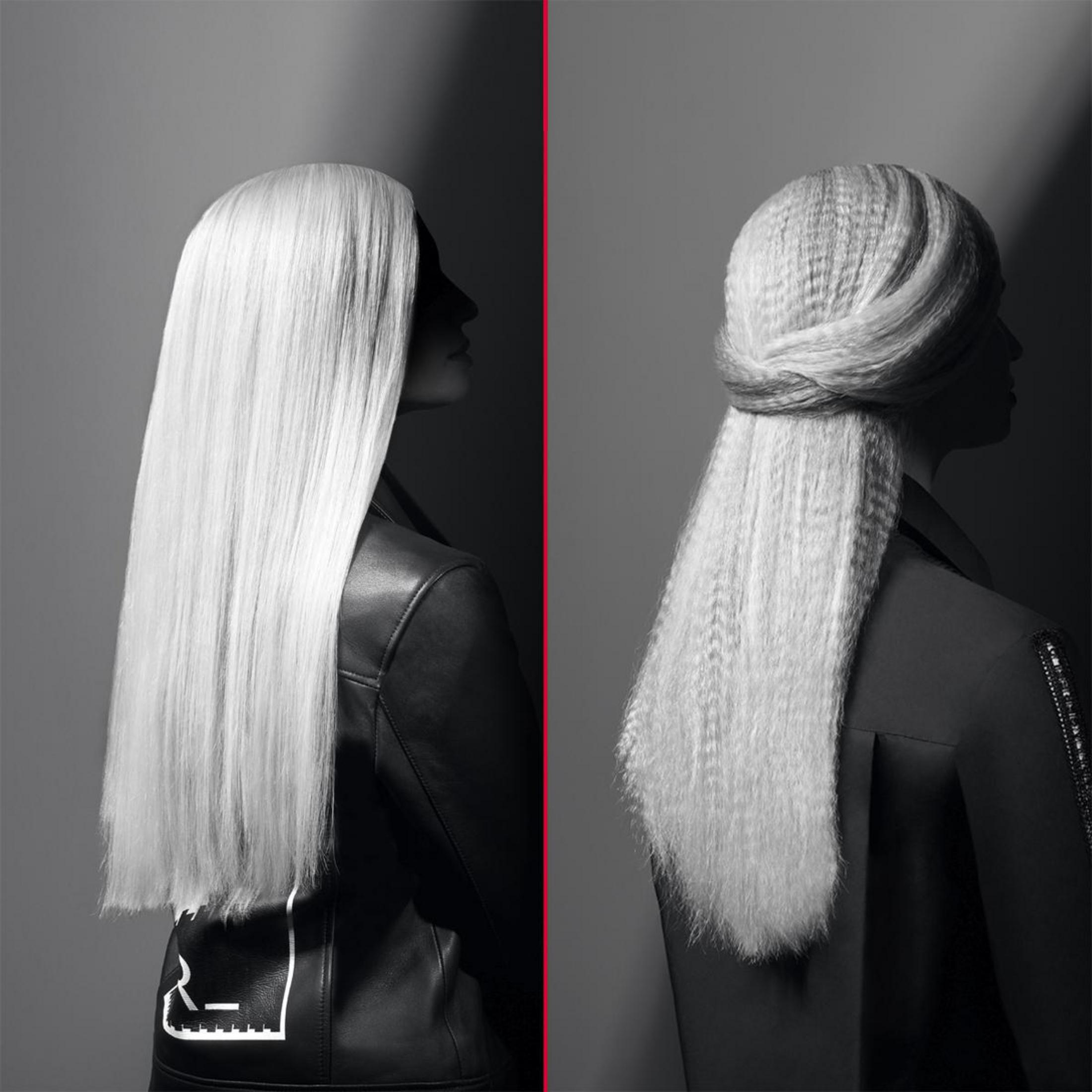 Dos peinados: cabello rubio liso y cabello rubio ondulado.