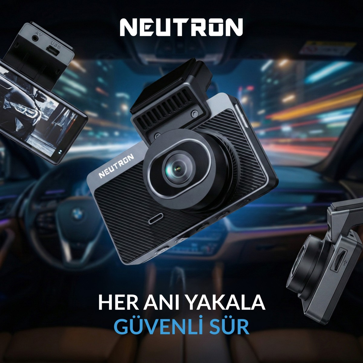 Sürüş sahnesine karşı gece görüşlü araç kameraları.