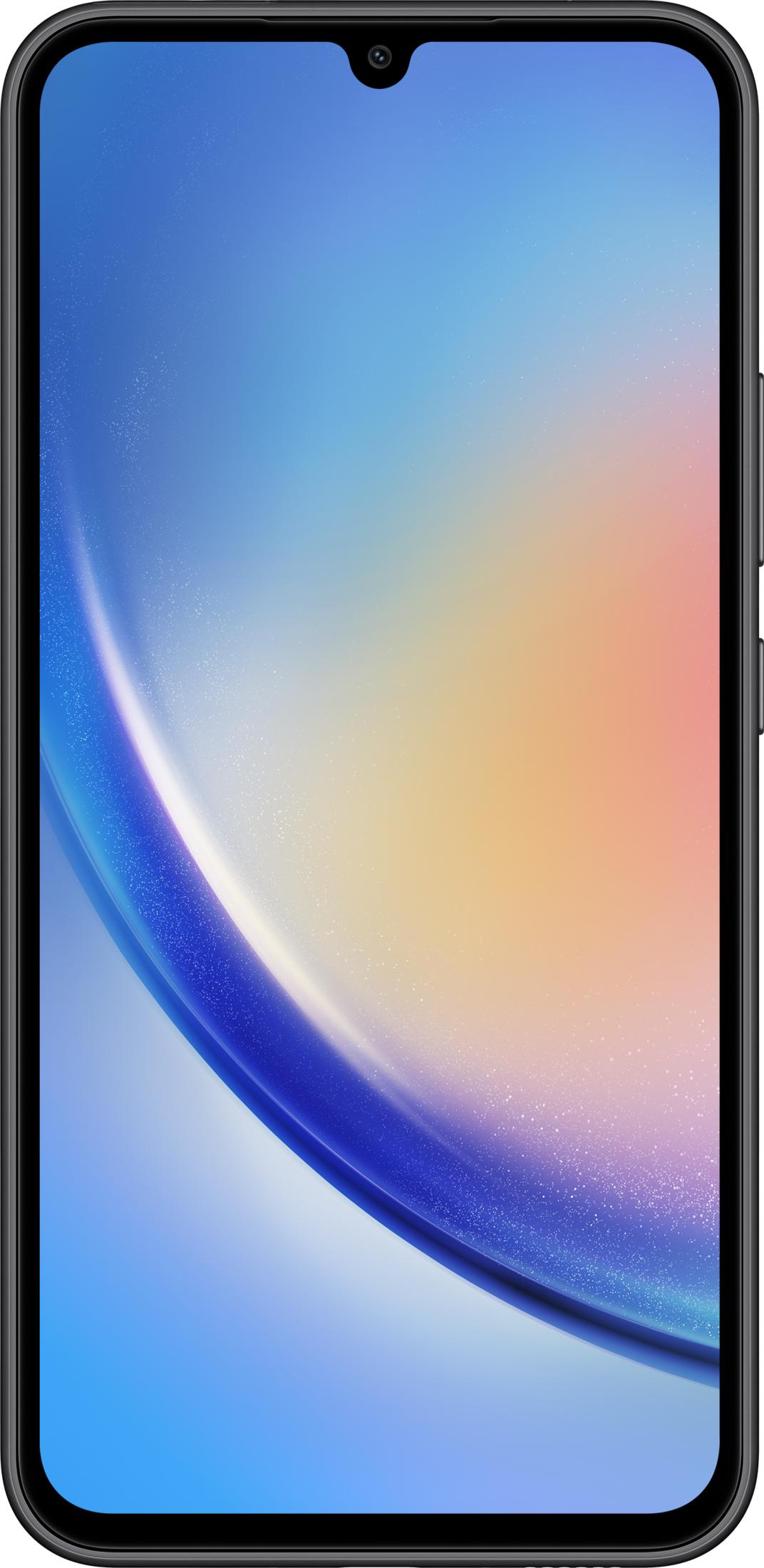 Uno smartphone con uno sfondo sfumato blu e arancione.