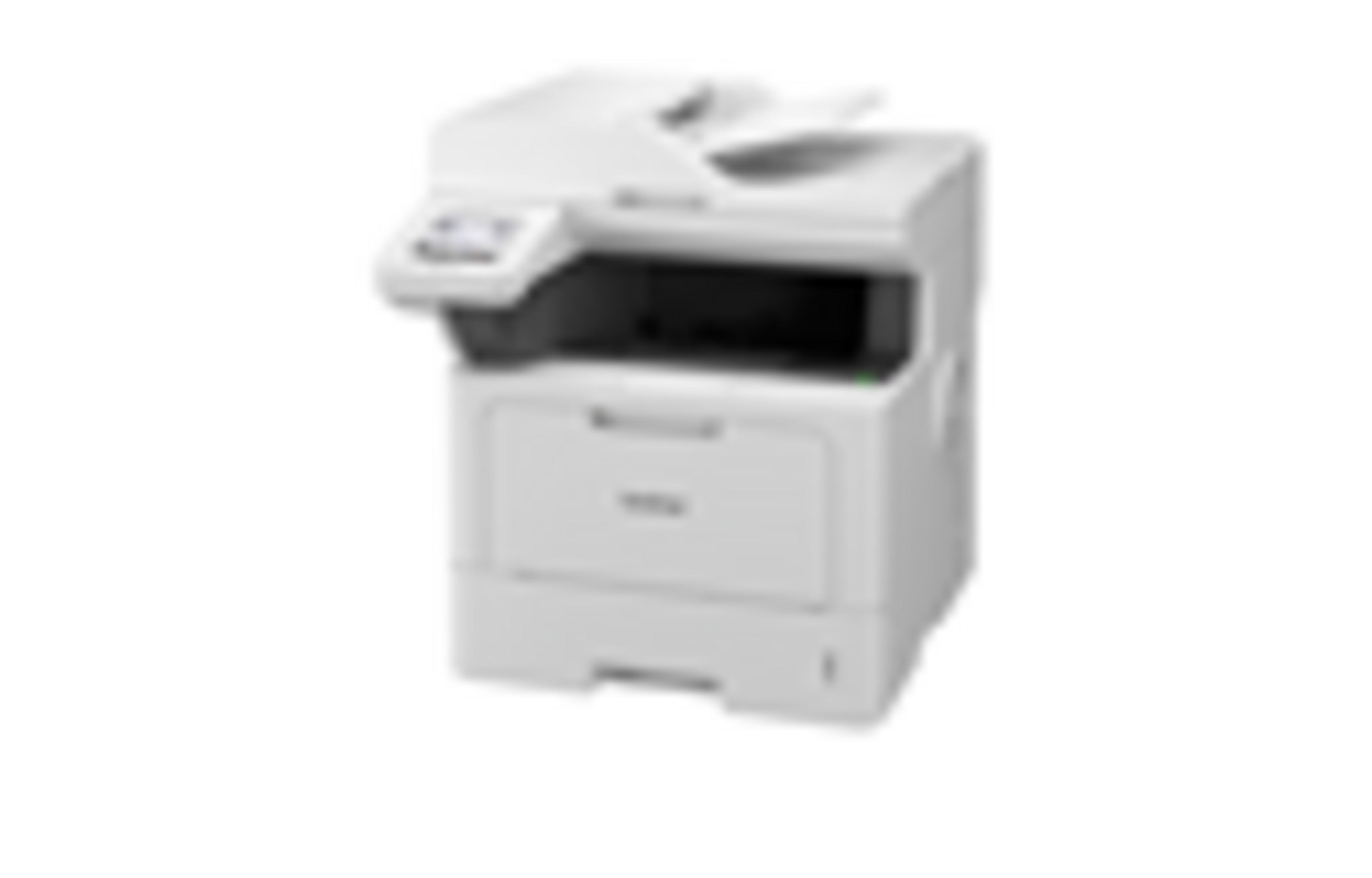 Ein weißer Drucker mit Scanner und Kopierer auf weißem Hintergrund.