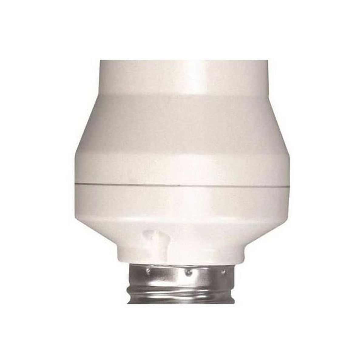 Una base per lampada bianca con connettore filettato argentato in basso.
