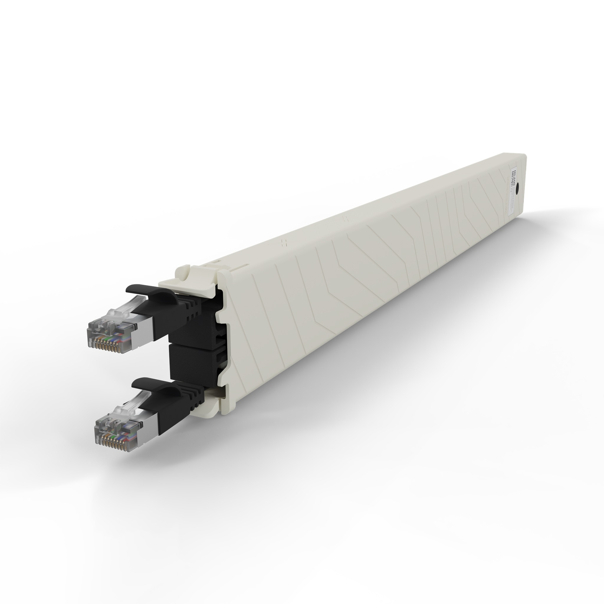 Un accoppiatore di rete beige con due connettori RJ45.