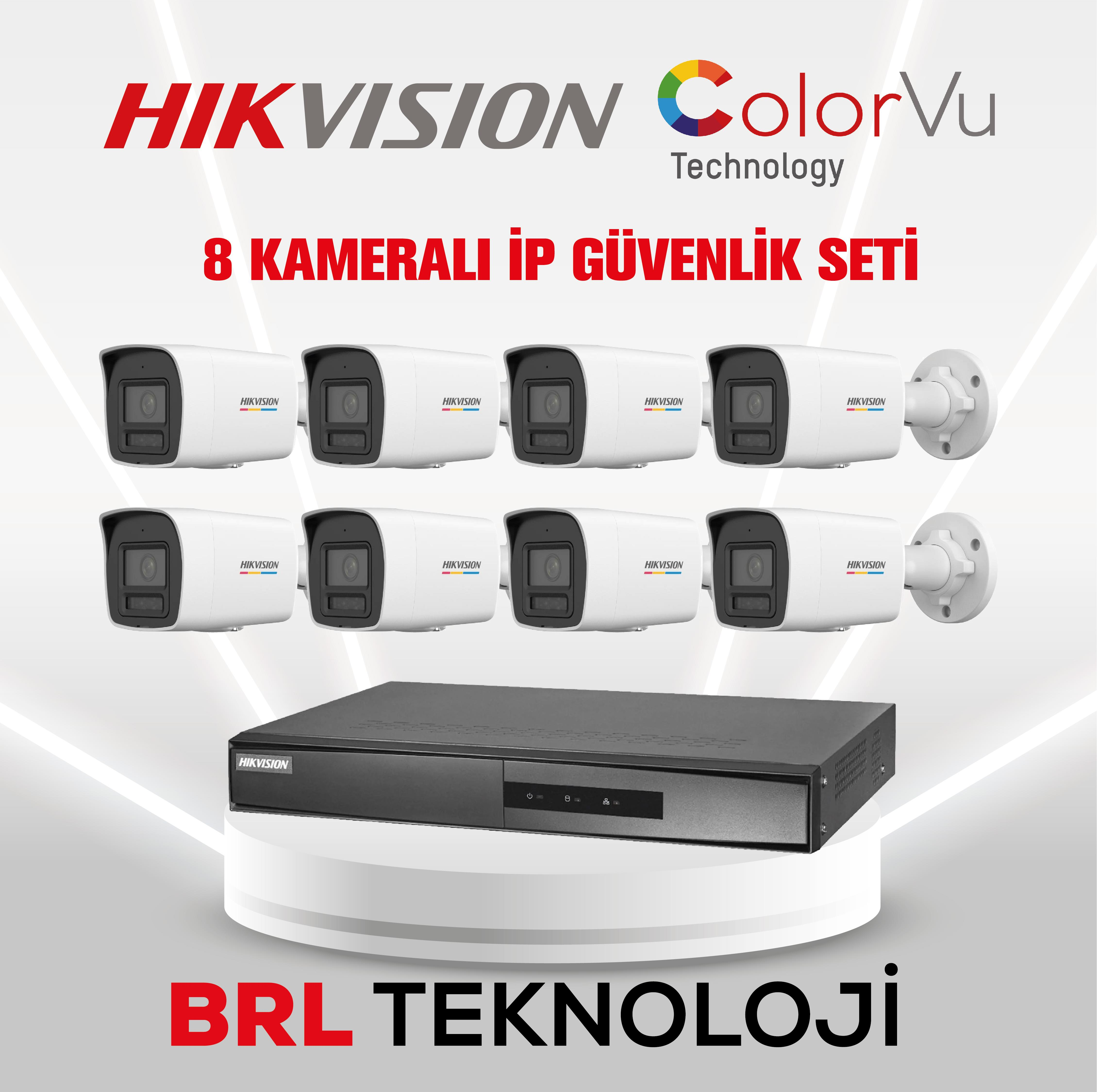 Hikvision 8 kameralı IP güvenlik seti kayıt cihazı.