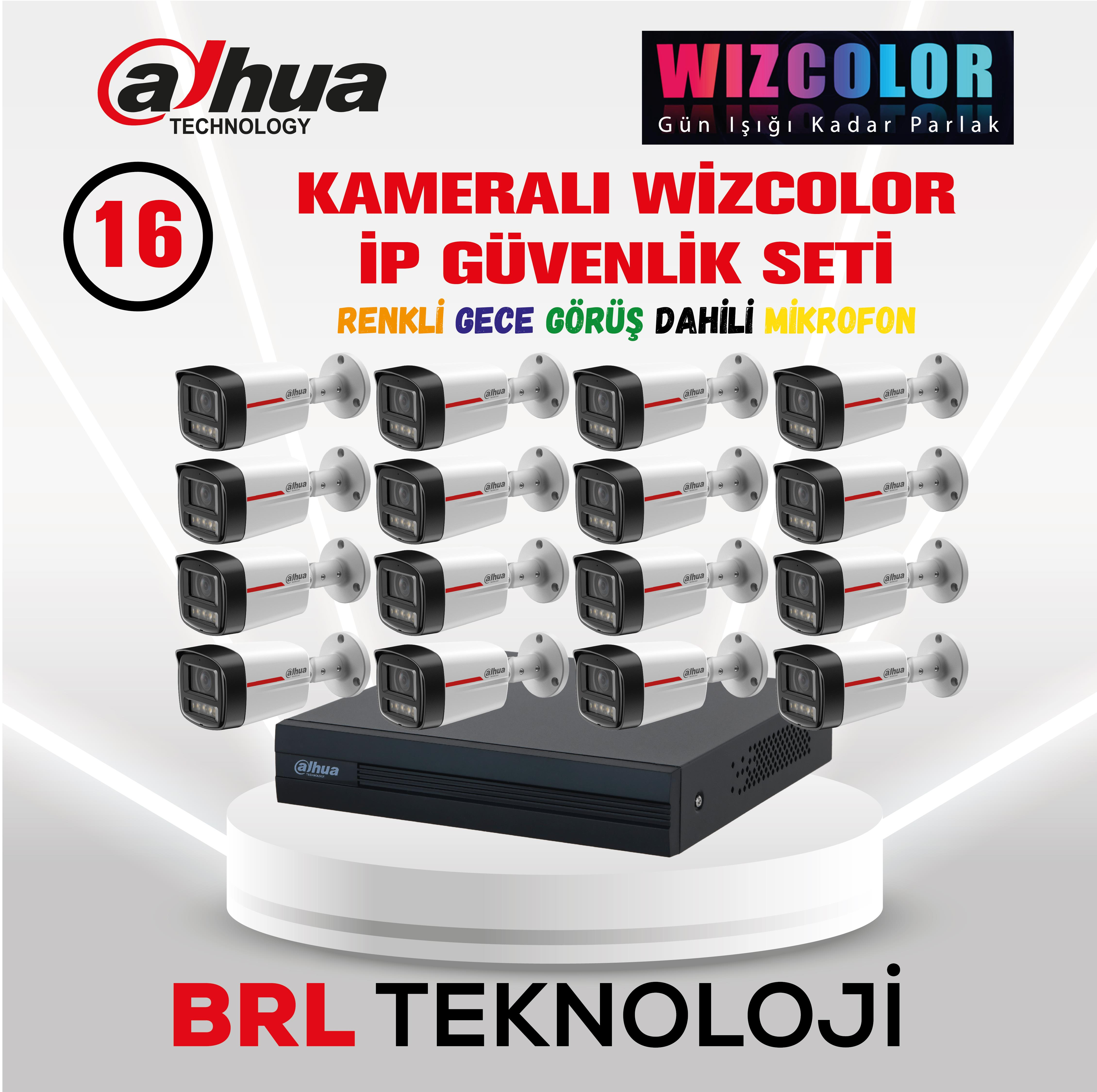 16 Wizcolor IP güvenlik kamerası ve bir Dahua kayıt cihazı.