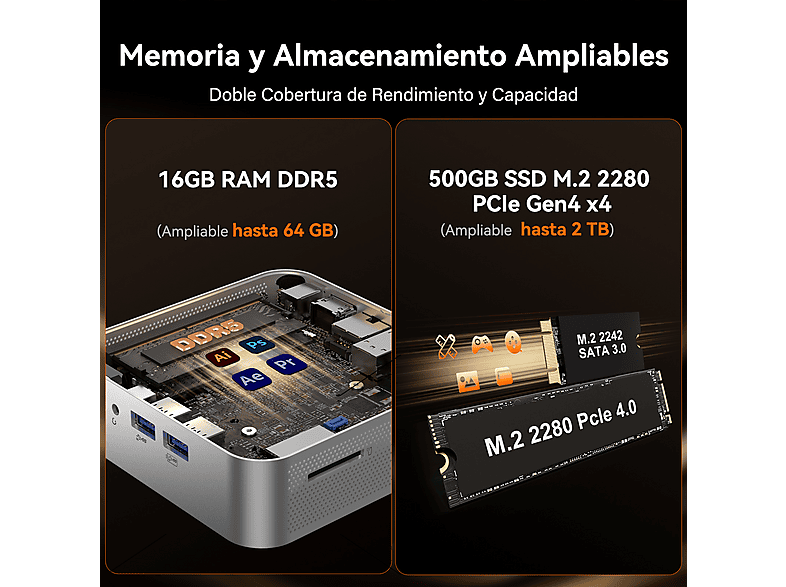 Mini PC | GEEKOM A7, AMD Ryzen™ 5 7545U, 16 GB RAM, 500 GB SSD