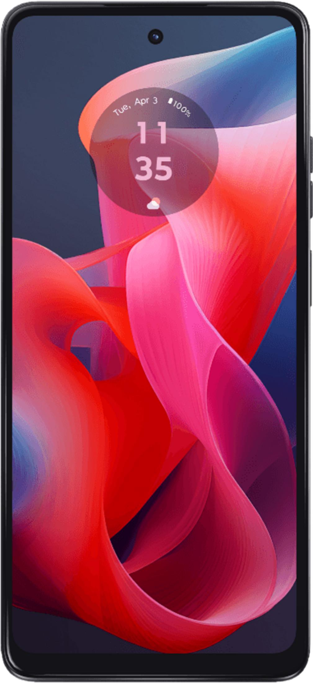Uno smartphone con uno sfondo astratto e vibrante sui toni del rosso e del rosa.